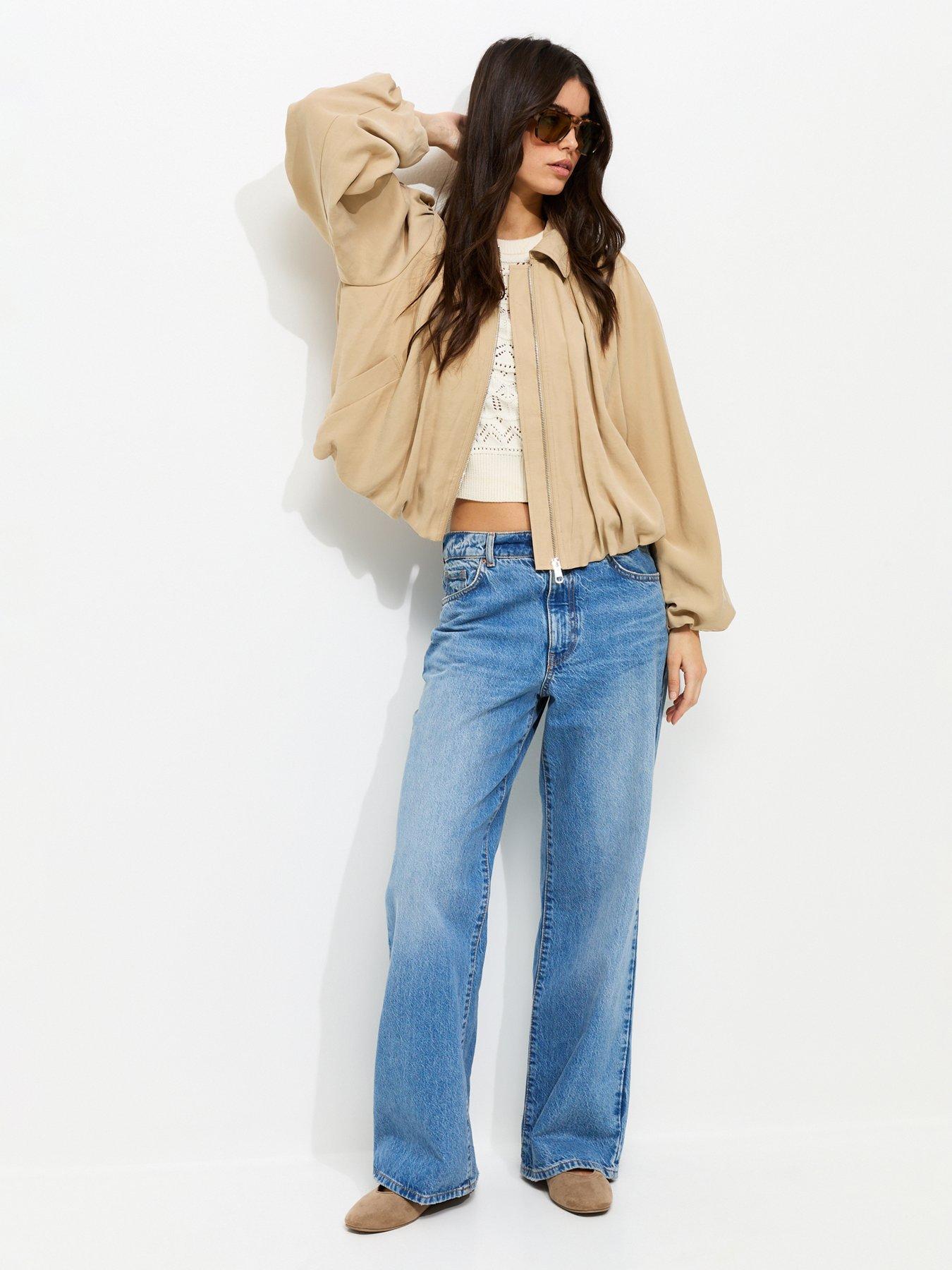 Image 3 of 6 of New Look Camel Gathered Sleeve Zip Front Jacket - Brown