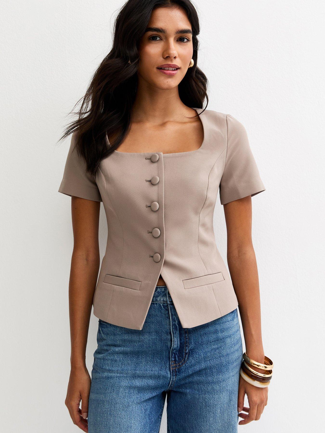 Image 1 of 5 of New Look Square Neck Short Sleeve Blazer - Mink