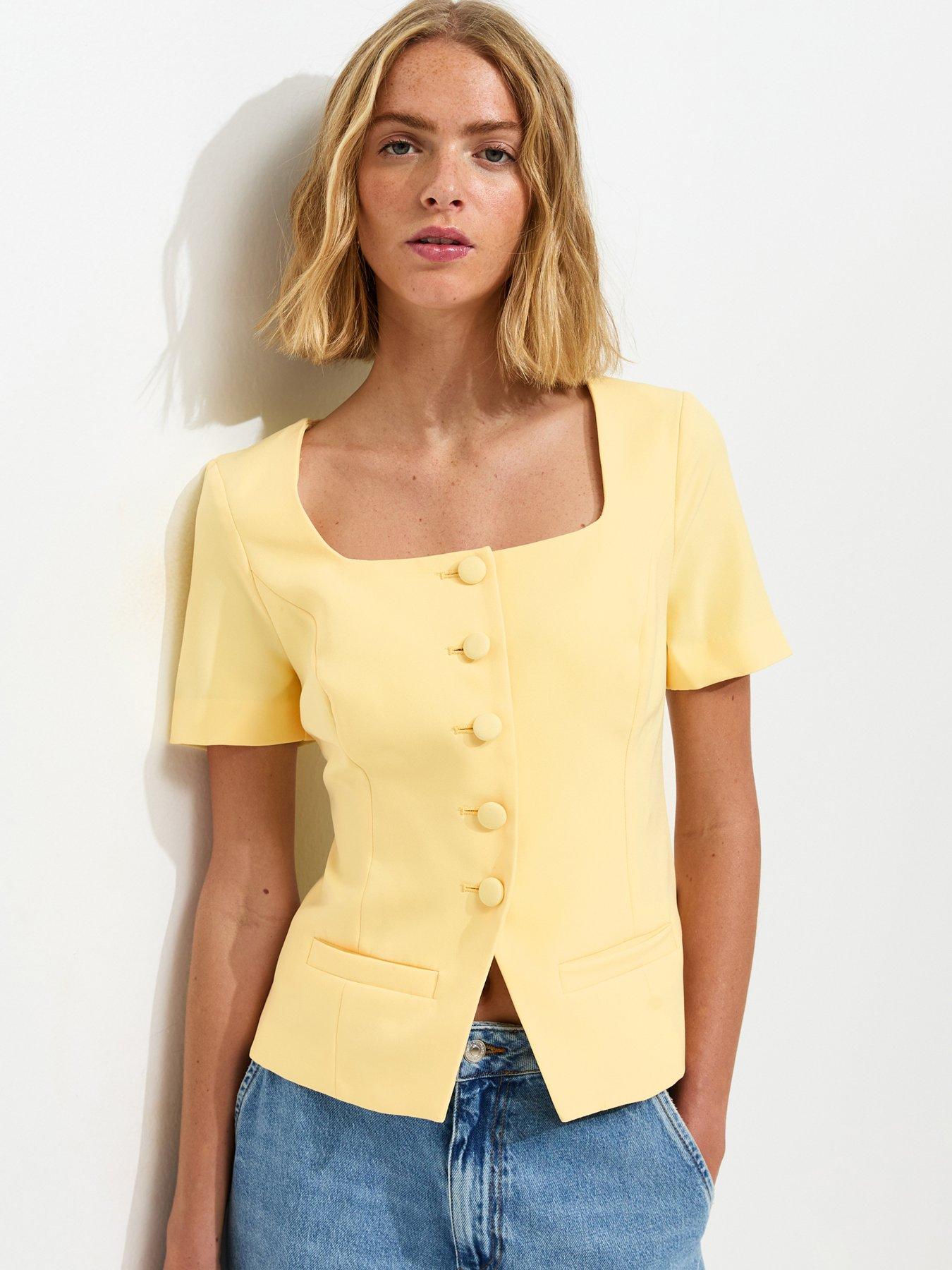 New Look Square Neck Short Sleeve Blazer - Light Yellow