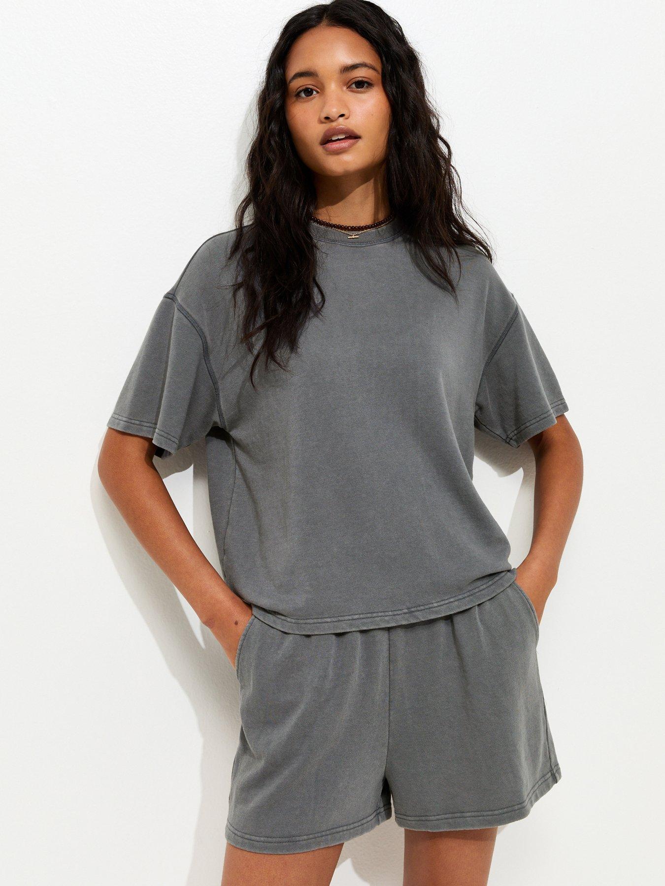 New Look Dark Grey Acid Wash Co-ord Jogger Shorts