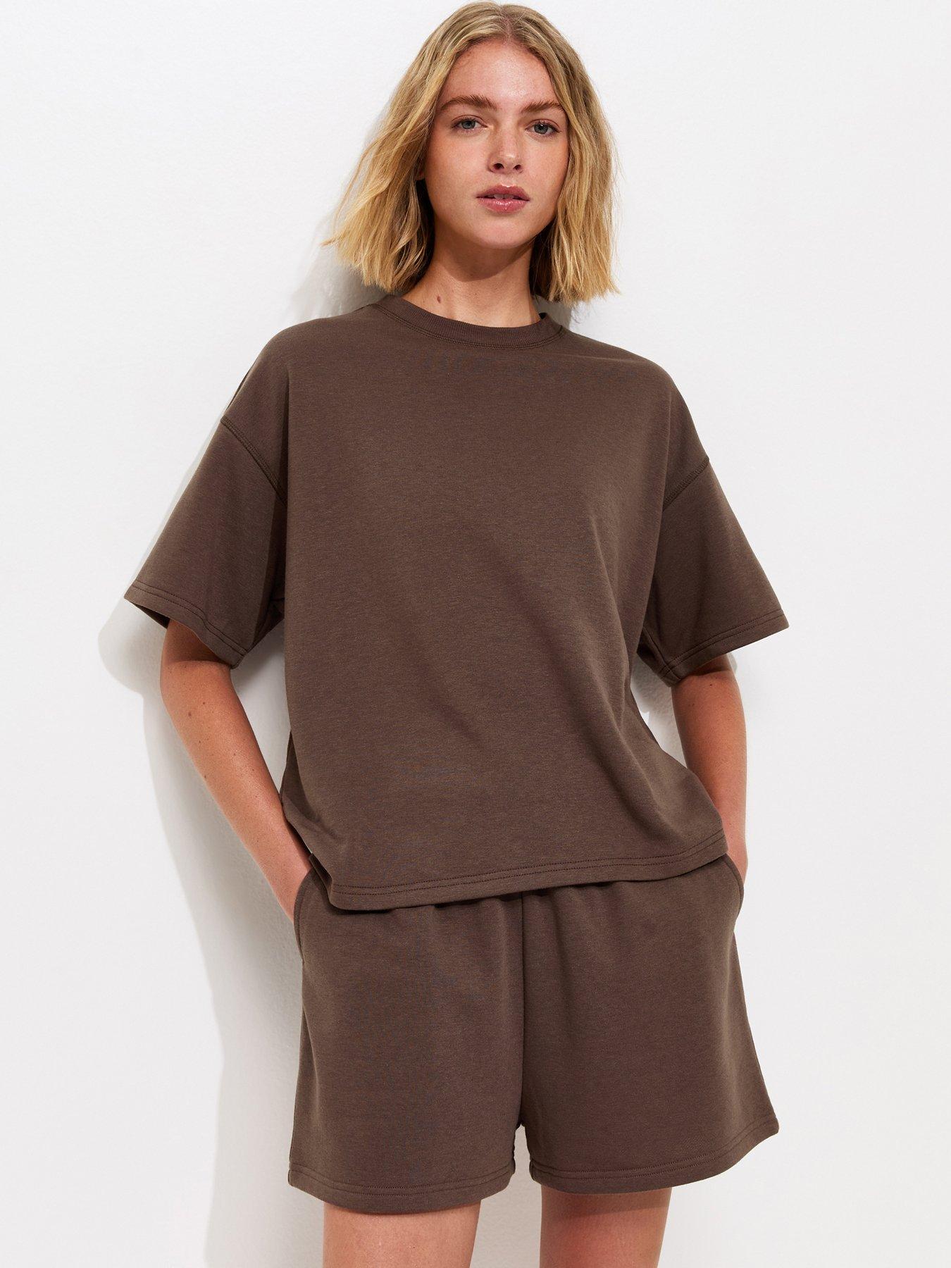 new-look-dark-brown-jersey-jogger-co-ord-shorts
