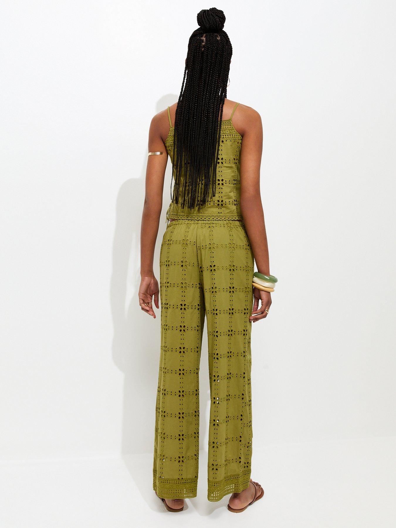  image of new-look-green-cutwork-wide-leg-co-ord-trousers