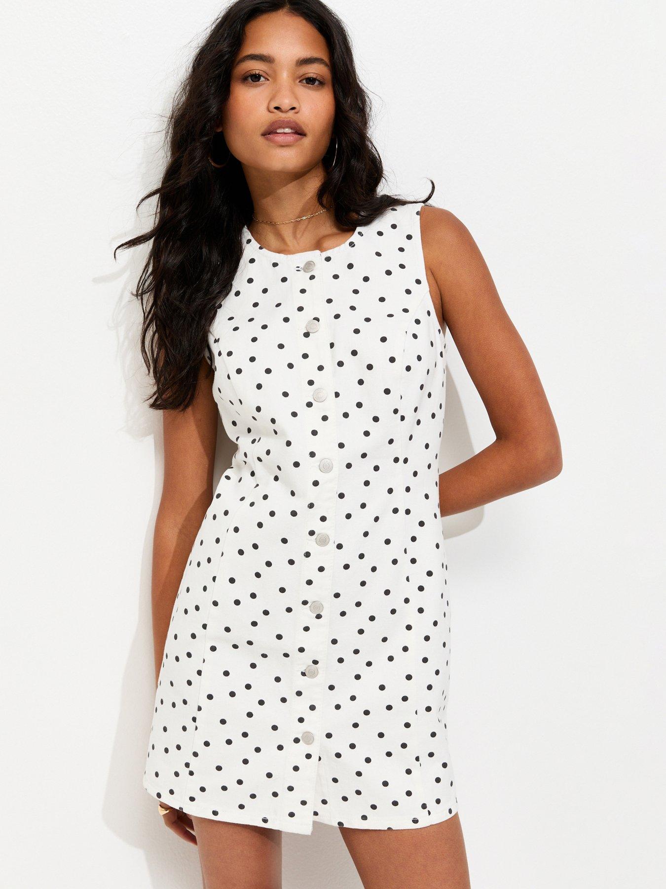 New Look White Polka Dot Denim Mini Dress