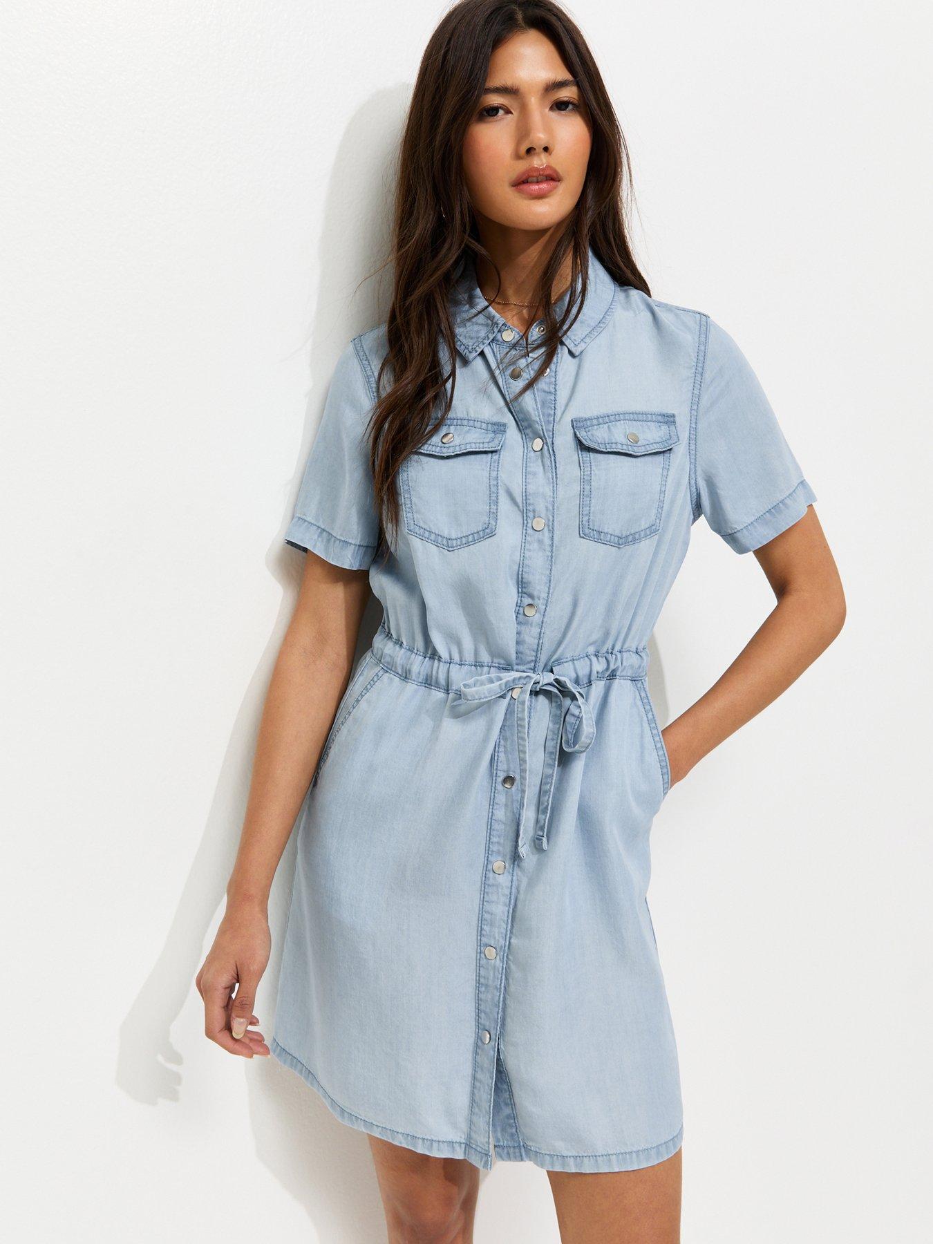 New Look Light Blue Lightweight Denim Shirt A Line Mini Dress