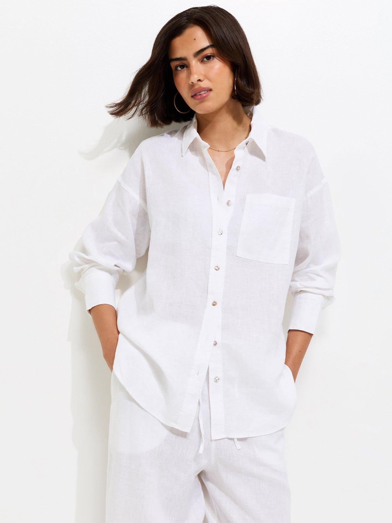 New Look Linen Oversized Long Sleeve Shirt - White
