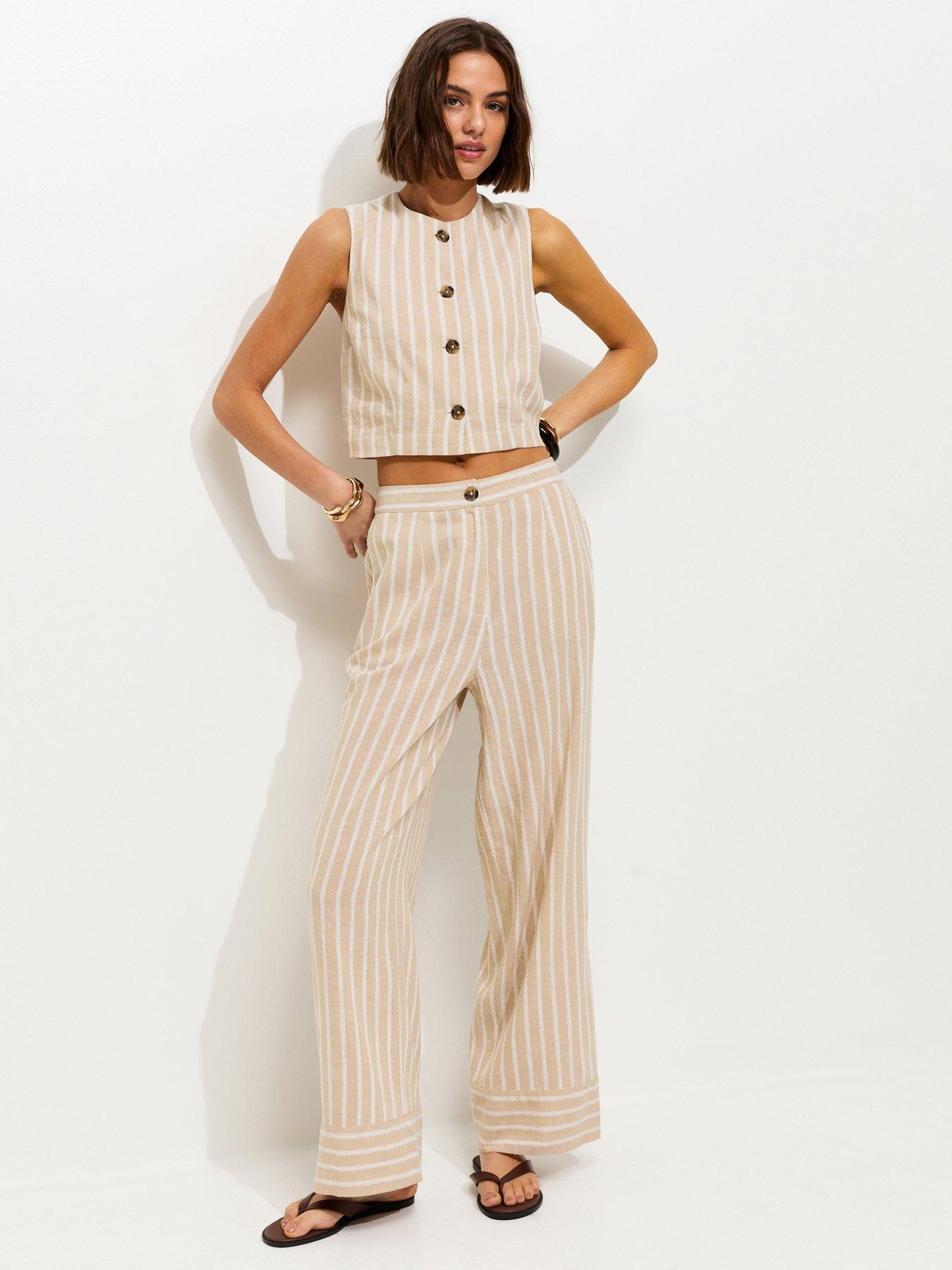 New Look Striped Wide Leg Trousers - Cream