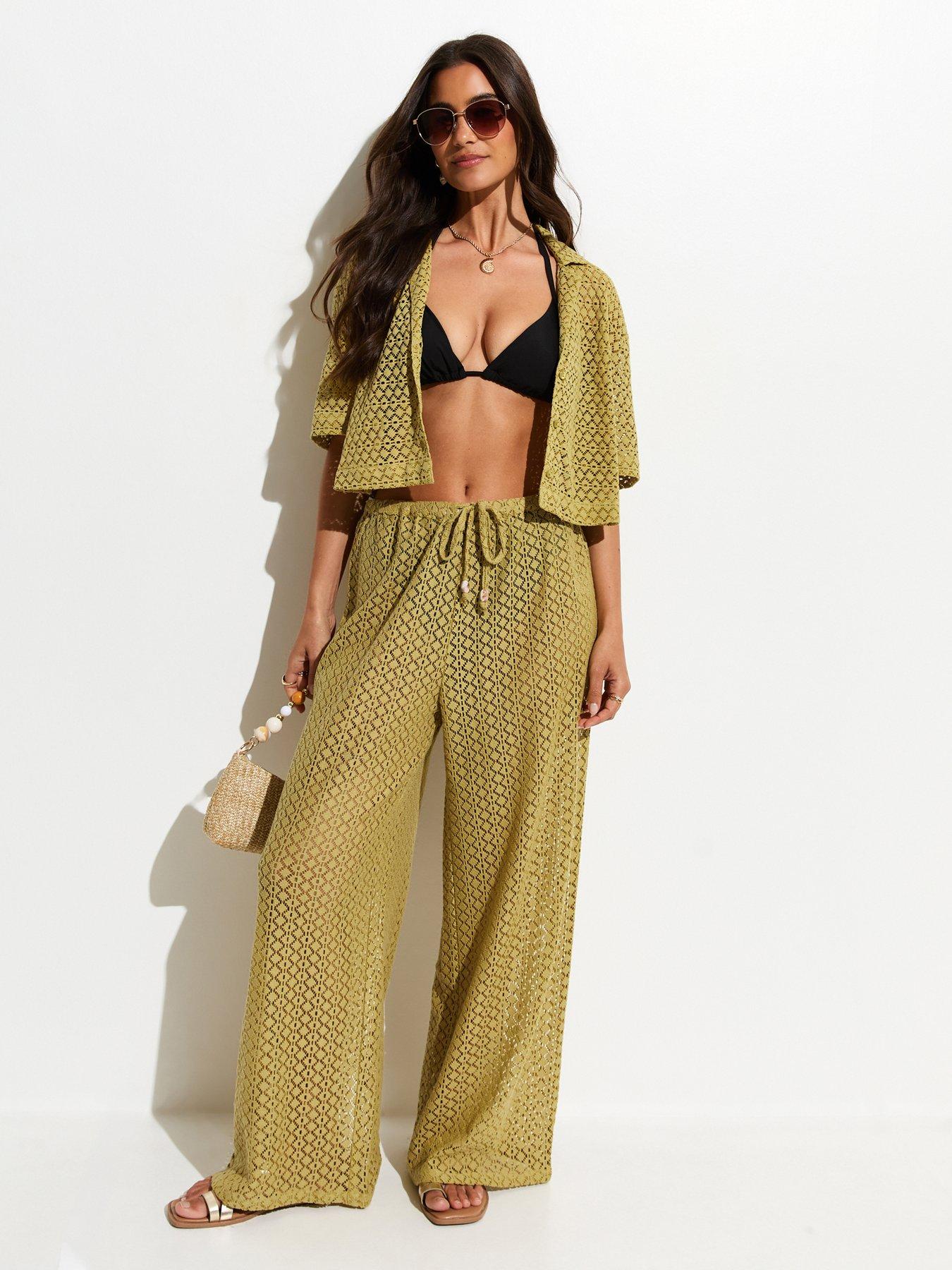 New Look Green Crochet Knit Wide Leg Co-ord Trousers