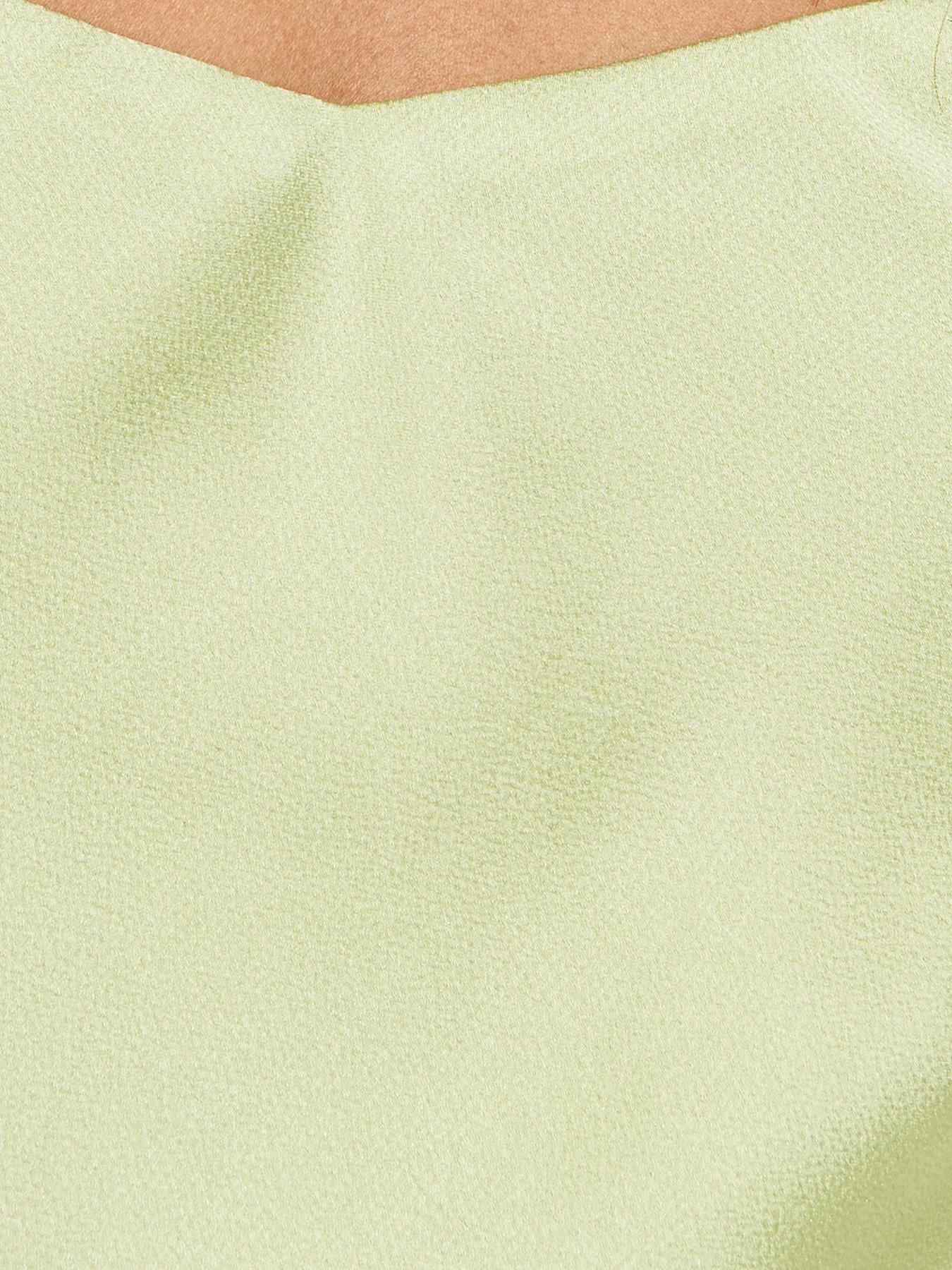 Image 5 of 5 of New Look Satin Slip Midi Dress With Scarf - Light Green