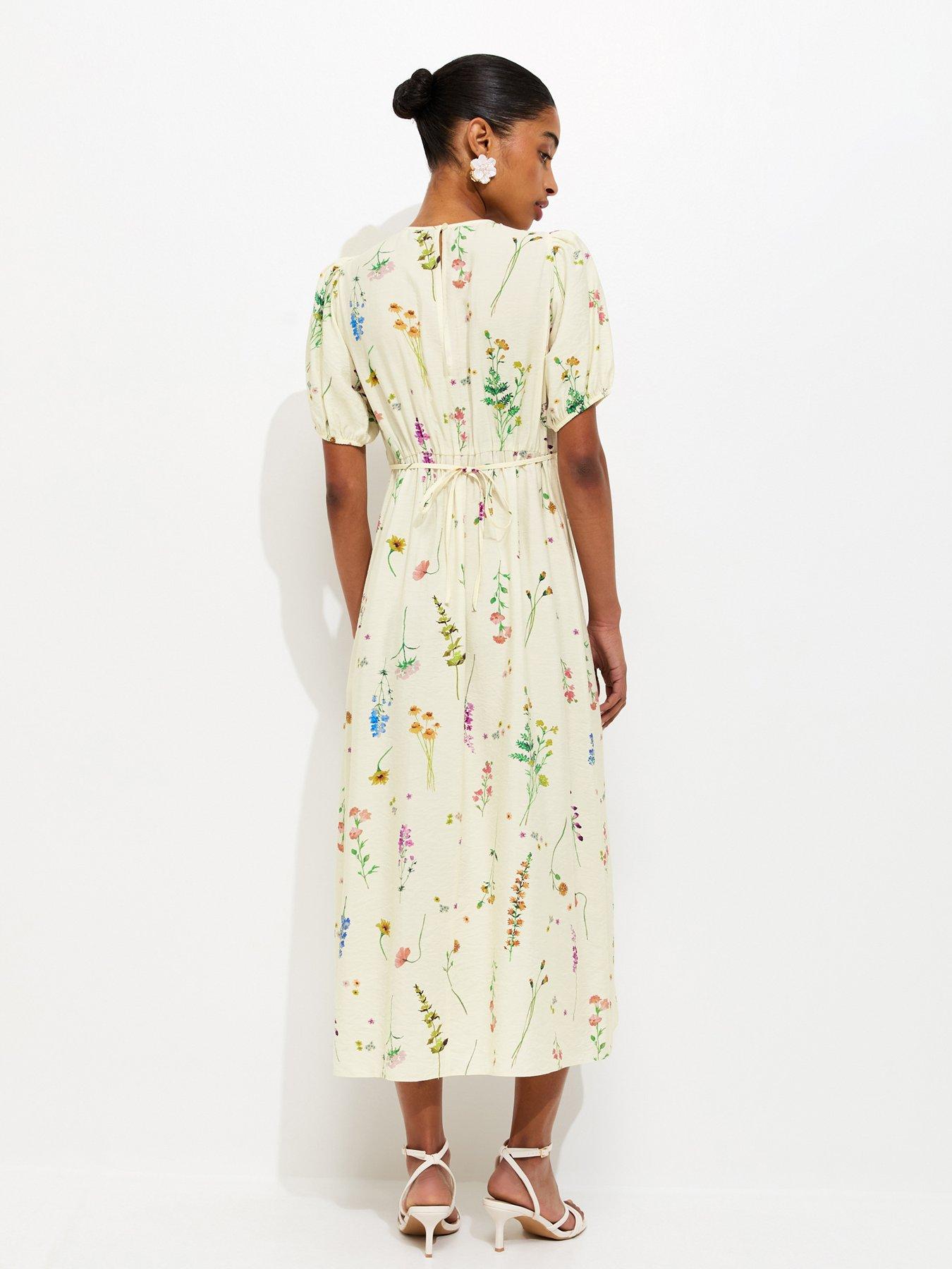 Image 2 of 5 of New Look Botanical Floral Print Midi Dress - Cream