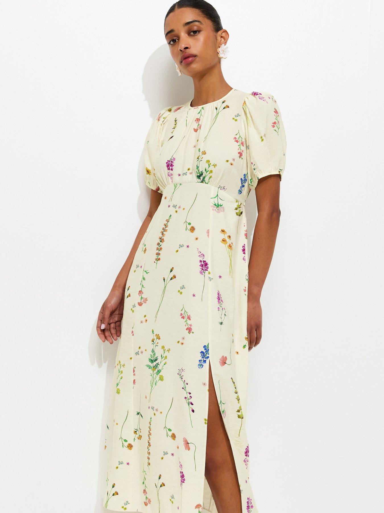 Image 3 of 5 of New Look Botanical Floral Print Midi Dress - Cream