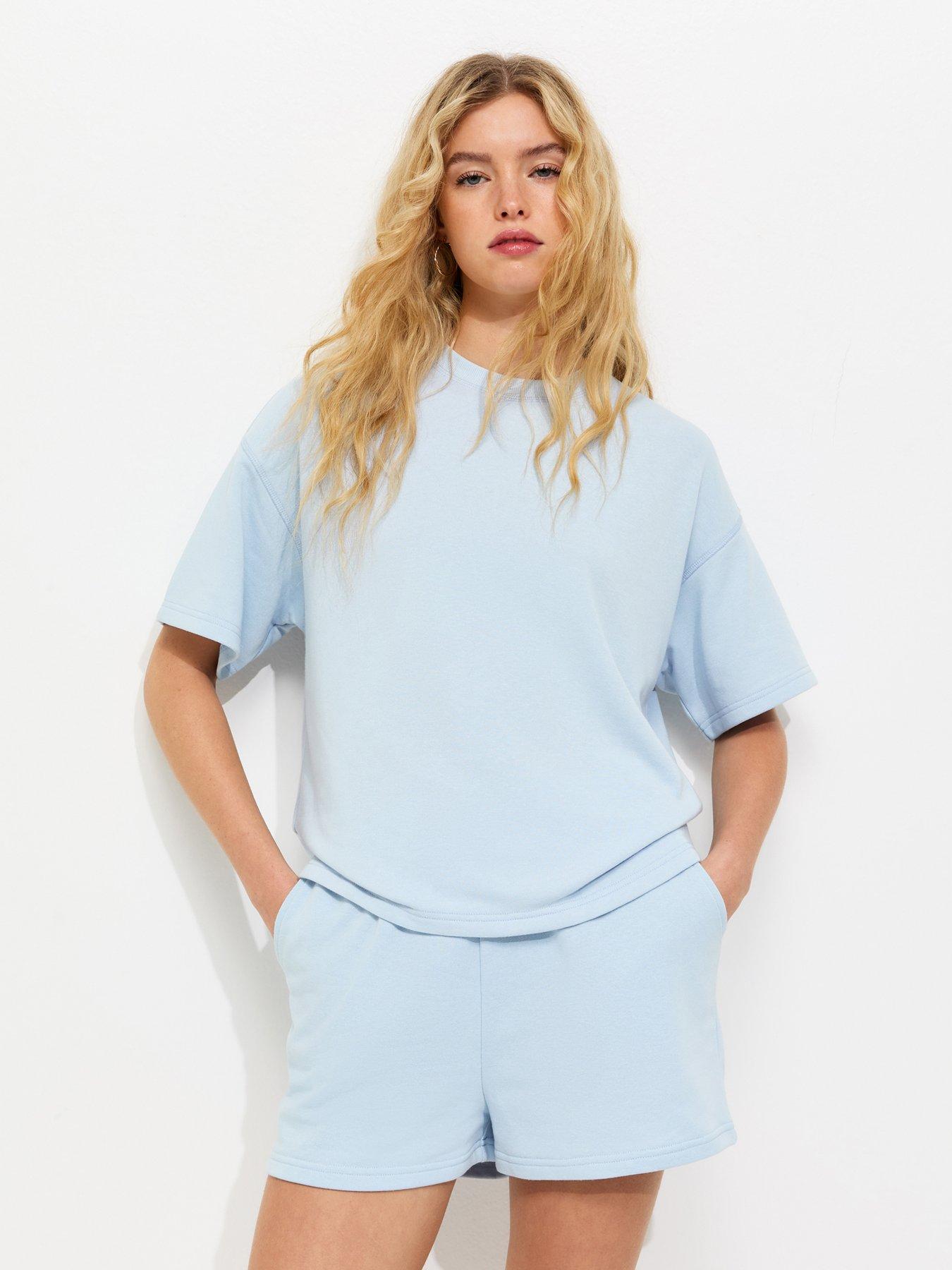 Image 4 of 5 of New Look Jersey Jogger Shorts - Light Blue
