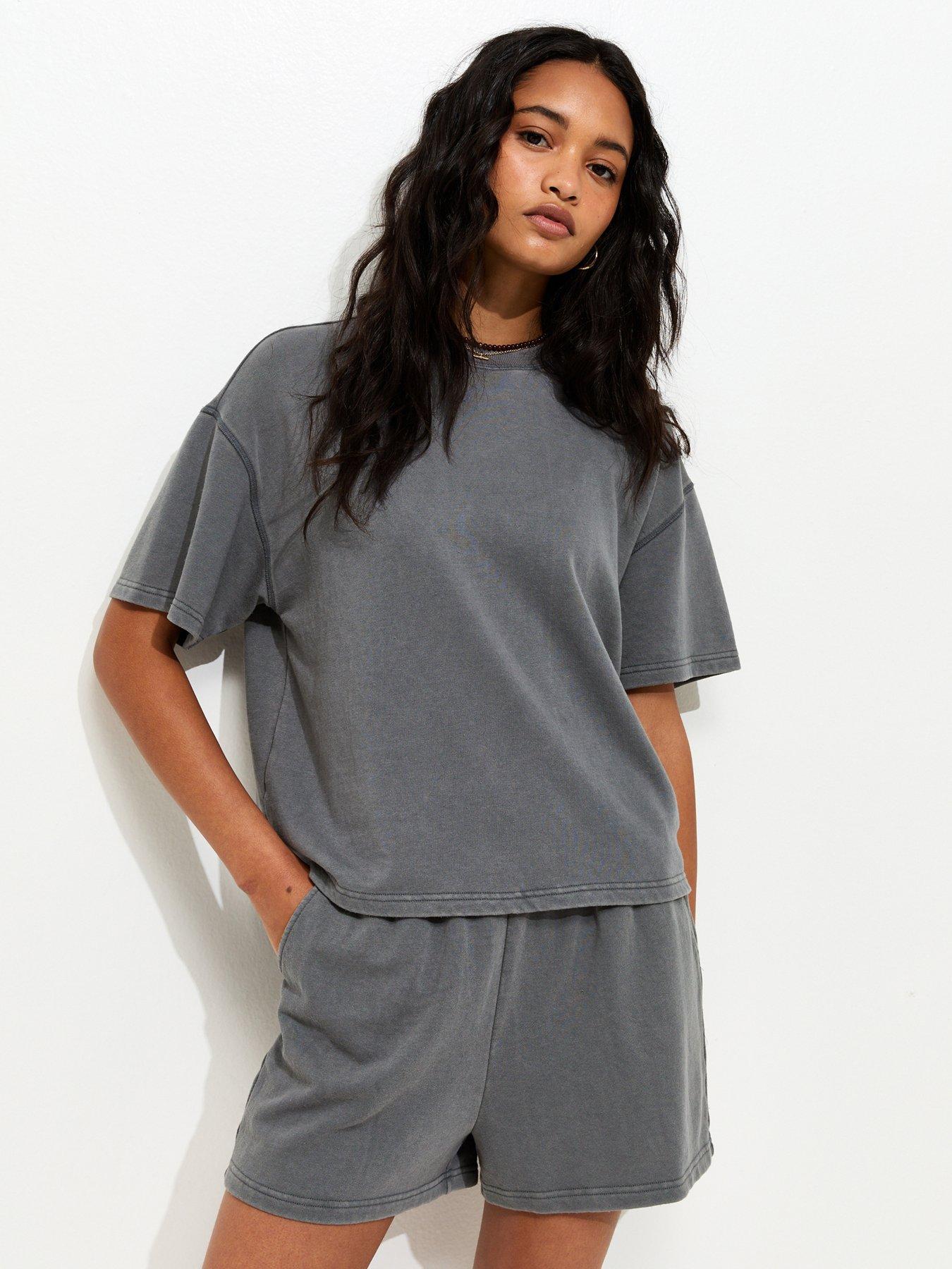 New Look Acid Wash Co-ord Sweat T-shirt - Dark Grey