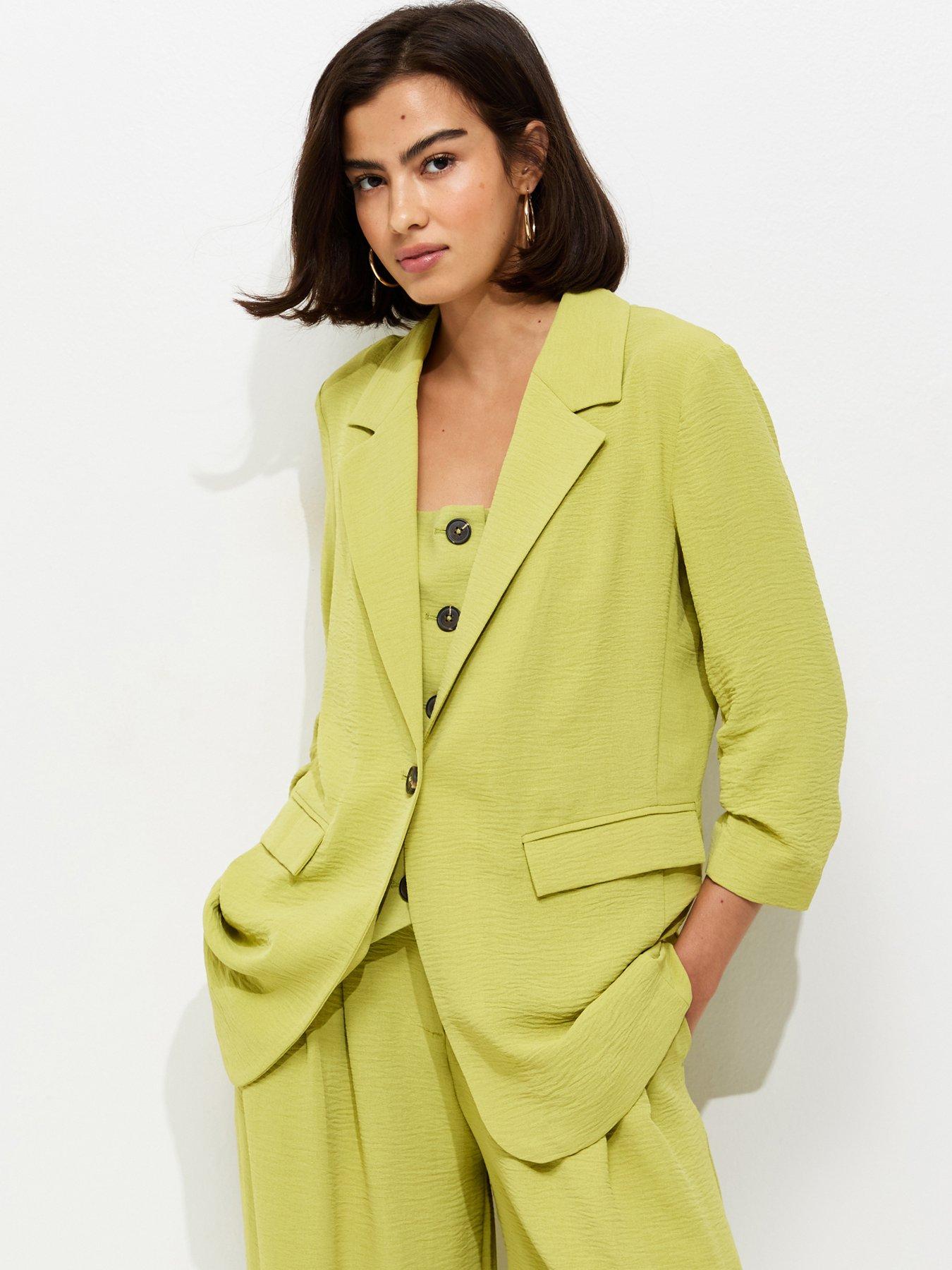 New Look Ruched Sleeve Blazer - Bright Green