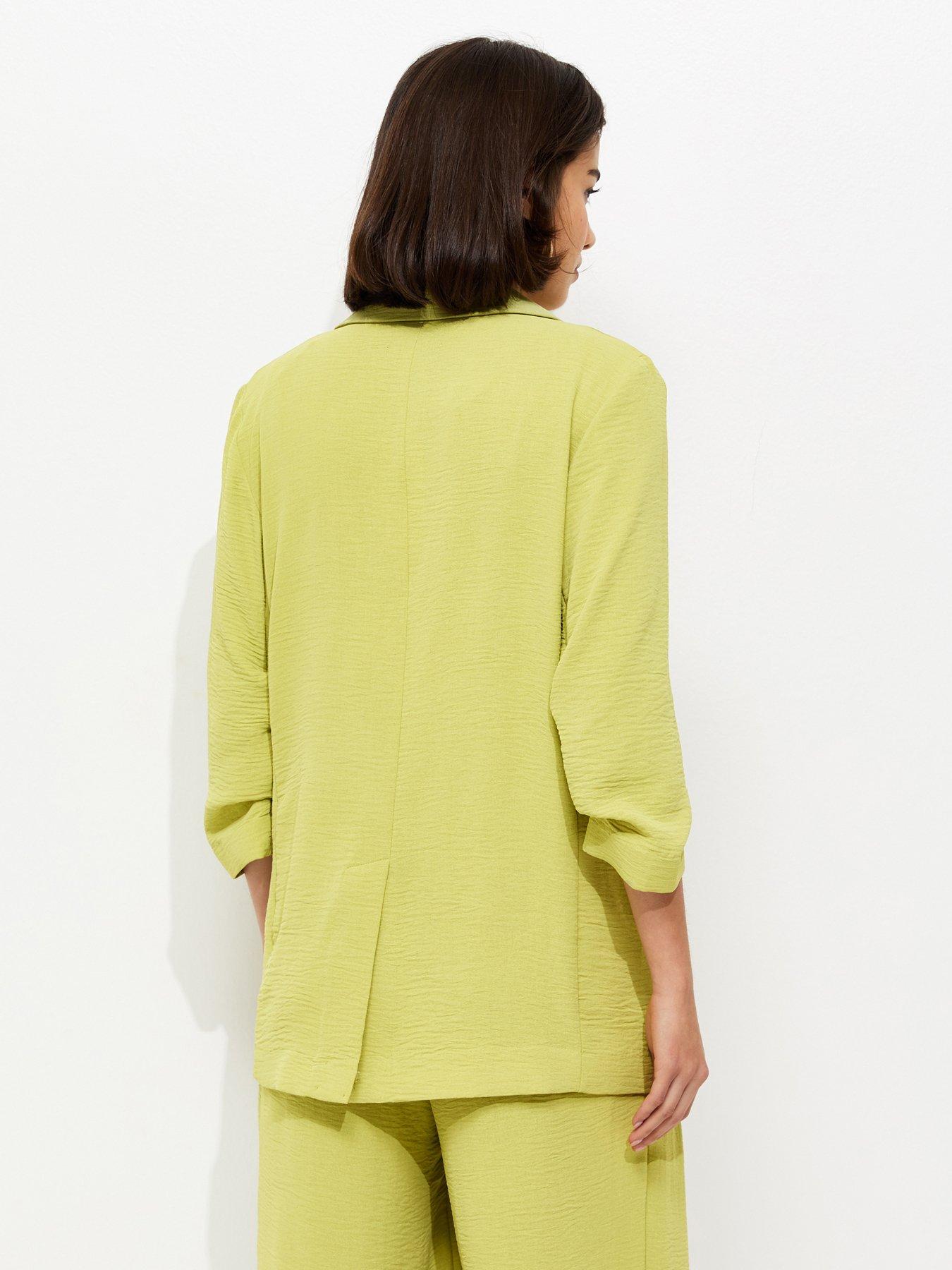 Image 2 of 5 of New Look Ruched Sleeve Blazer - Bright Green