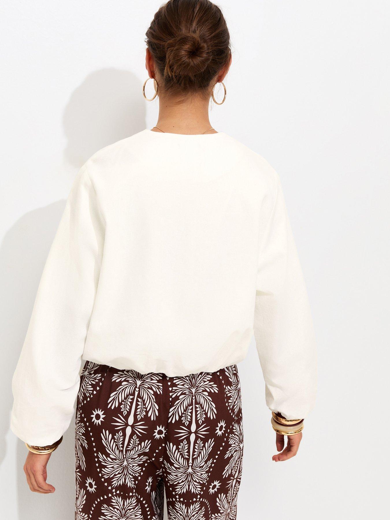 Image 2 of 5 of New Look Linen Blend Button Through Bomber Jacket - White