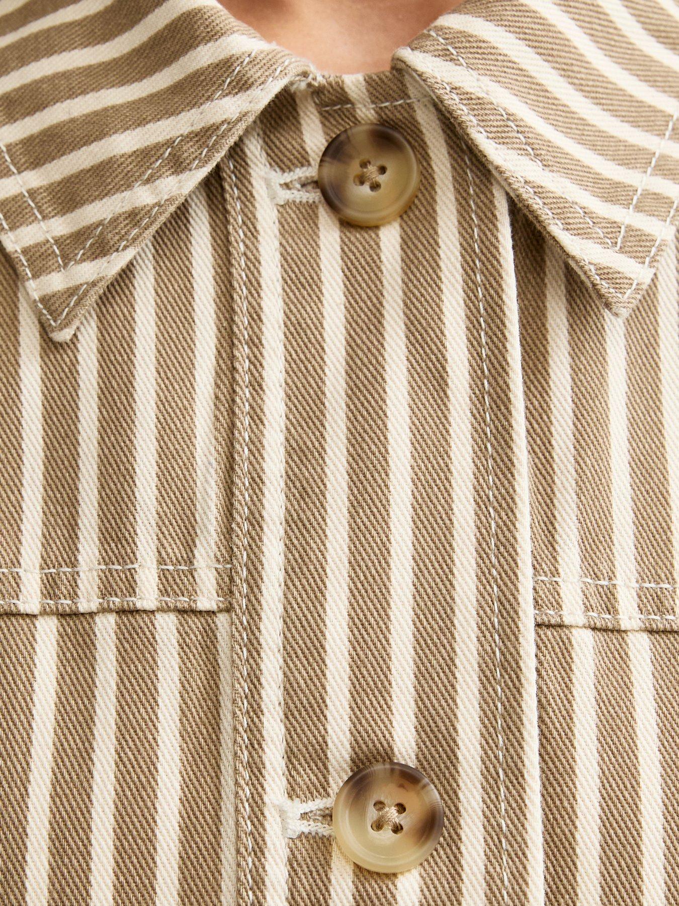  image of new-look-twill-cropped-pinstripe-shacket-light-brown