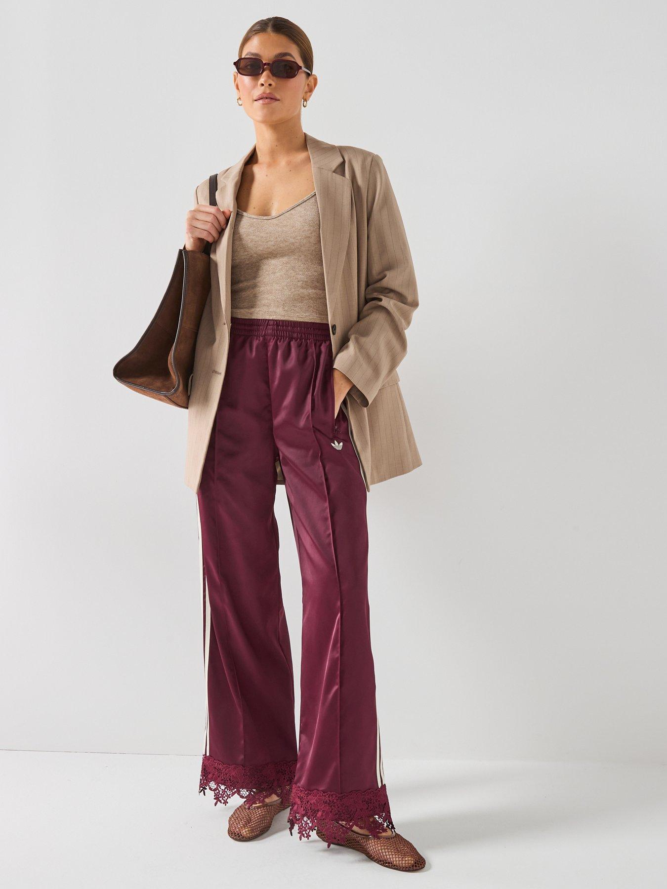 Image 1 of 6 of adidas Originals Womens Firebird Satin Lace Track Pants - Maroon