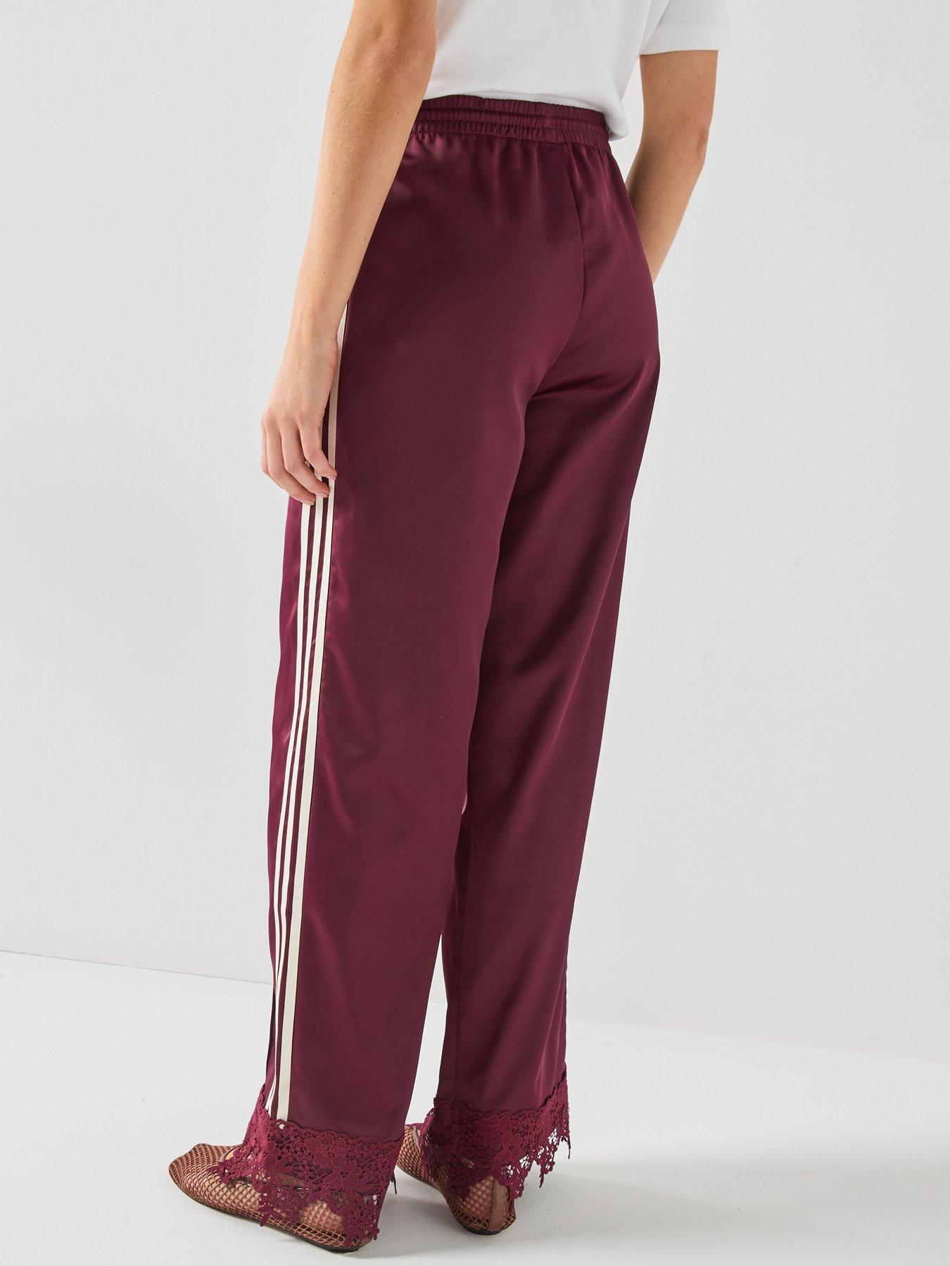 Image 2 of 6 of adidas Originals Womens Firebird Satin Lace Track Pants - Maroon
