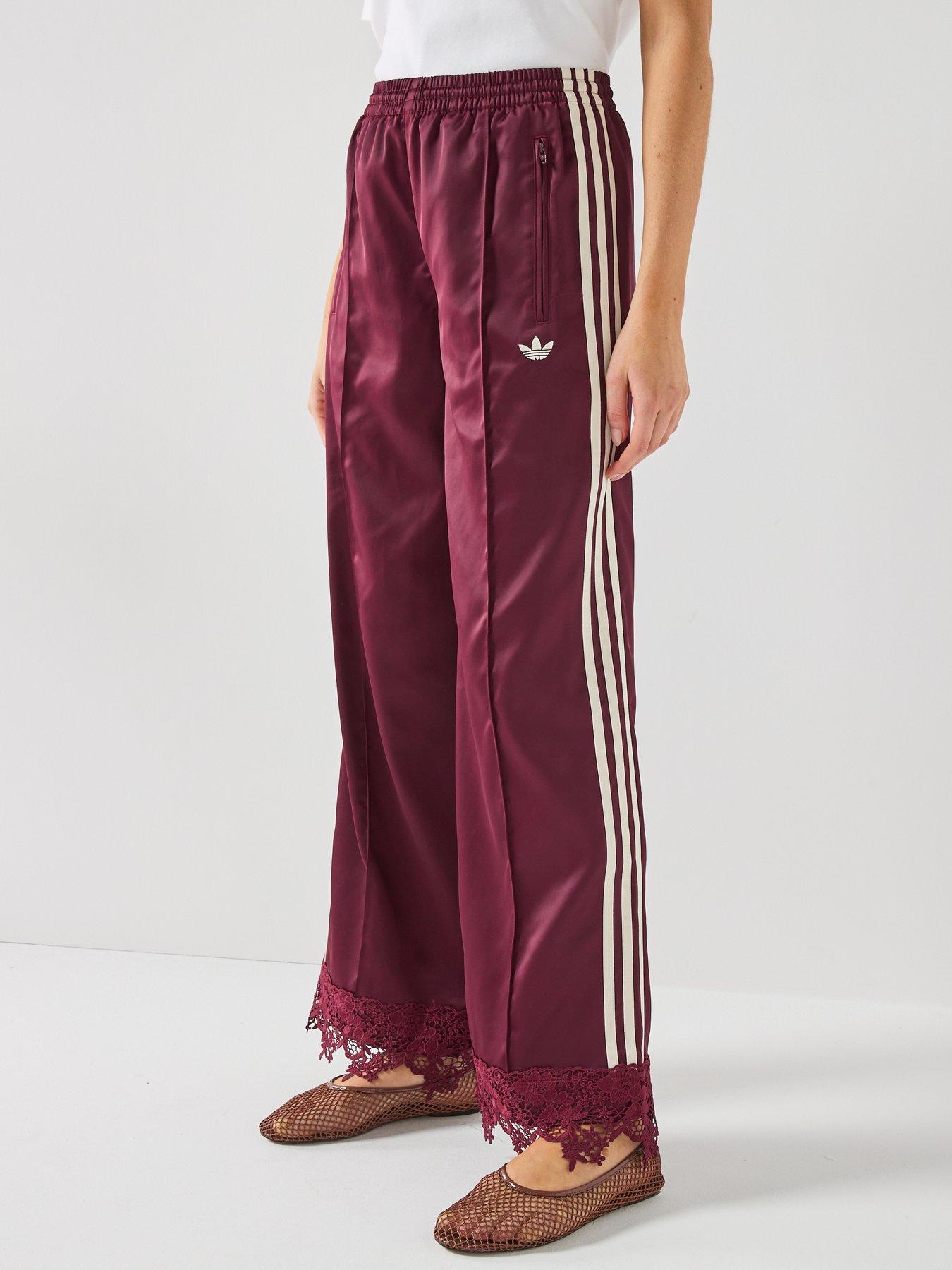 Image 3 of 6 of adidas Originals Womens Firebird Satin Lace Track Pants - Maroon