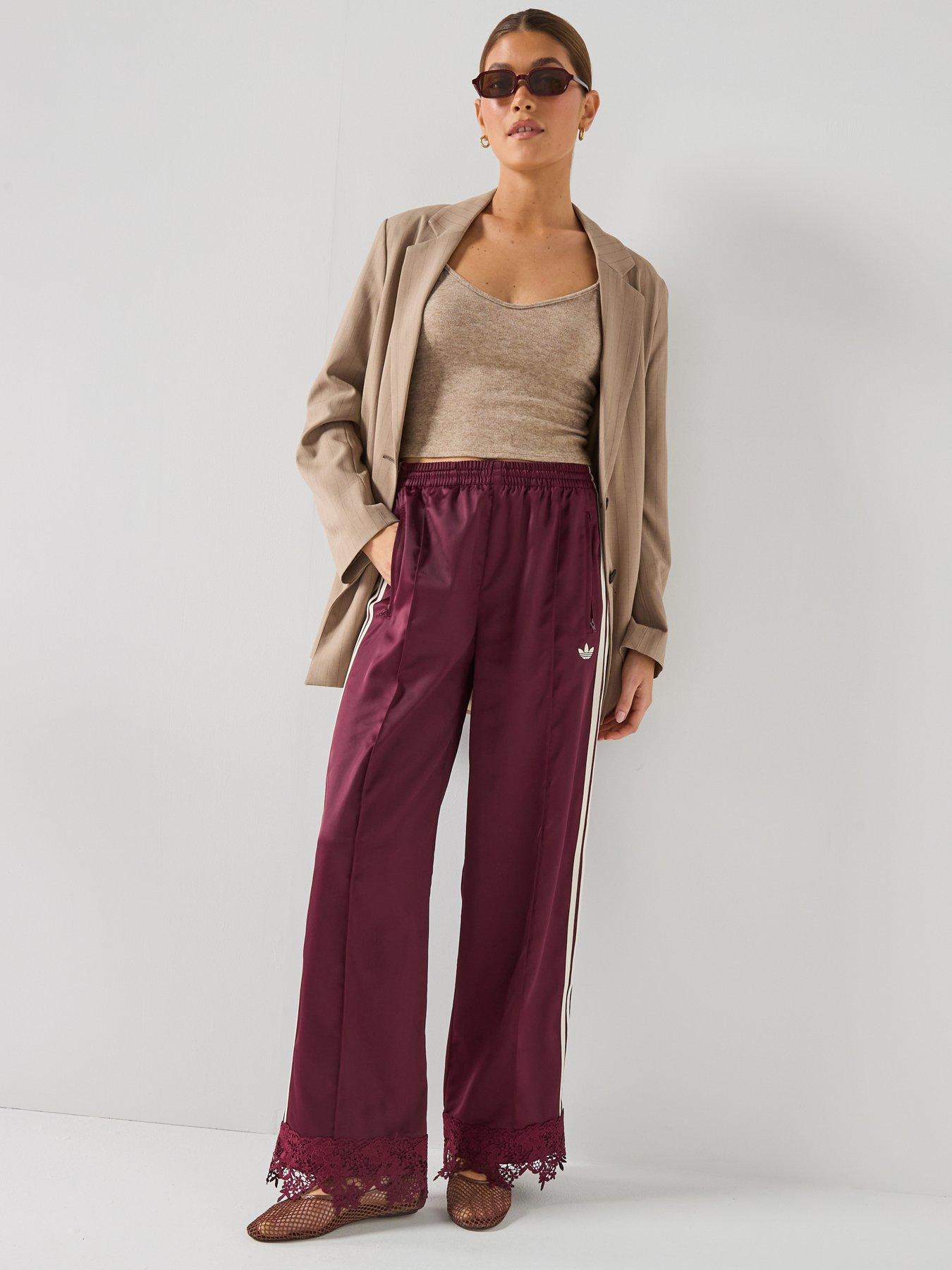 Image 4 of 6 of adidas Originals Womens Firebird Satin Lace Track Pants - Maroon