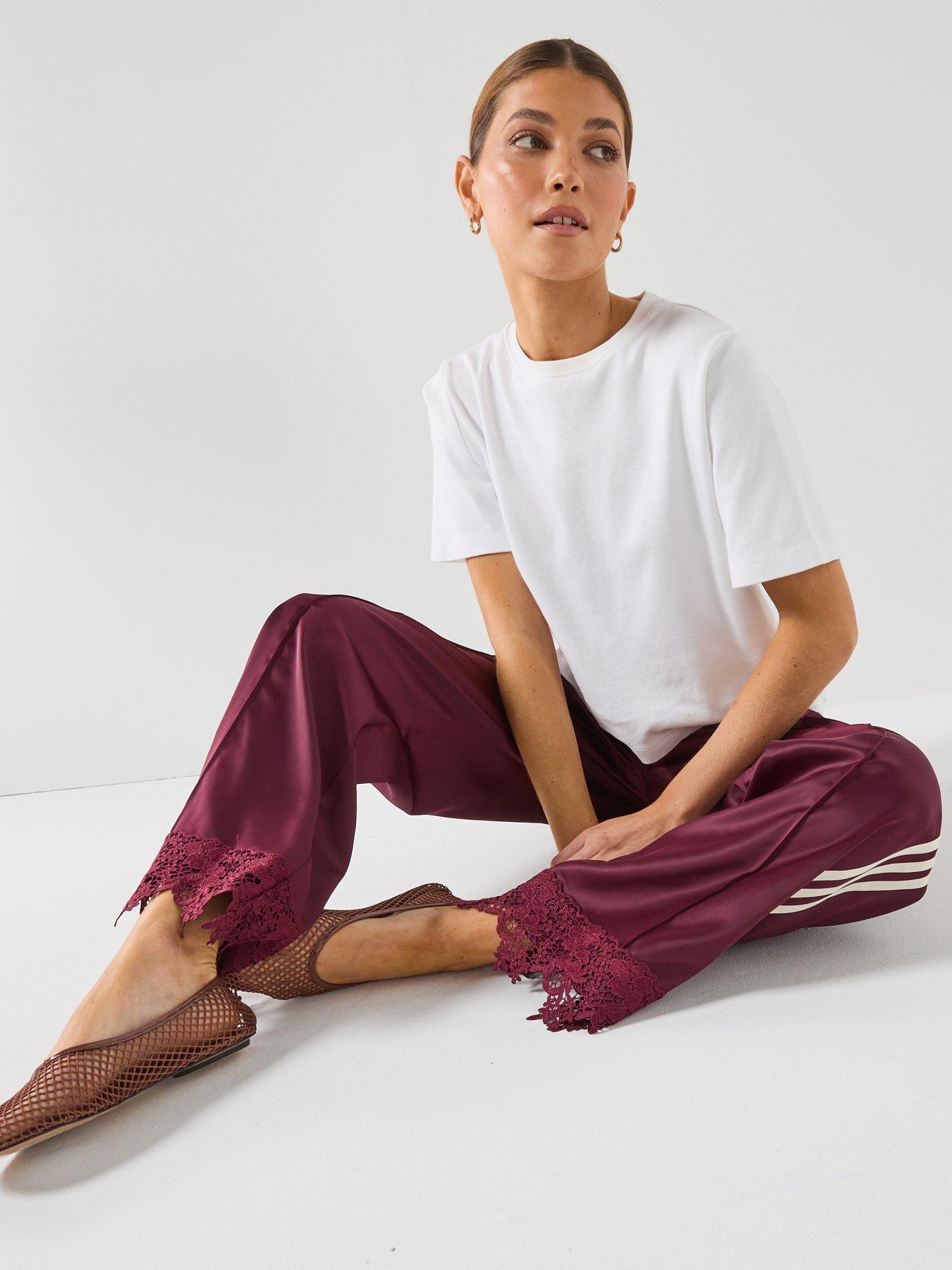 Image 5 of 6 of adidas Originals Womens Firebird Satin Lace Track Pants - Maroon