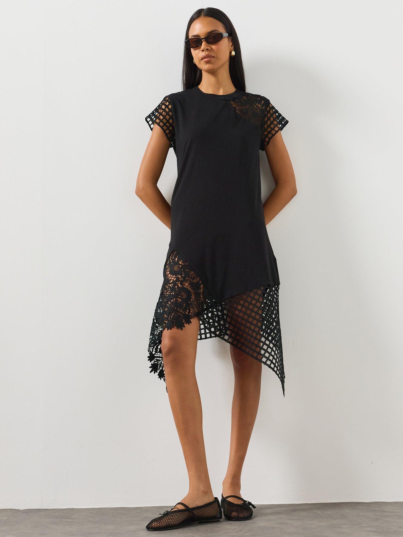 AllSaints Zala Crochet T-Shirt Dress - Black