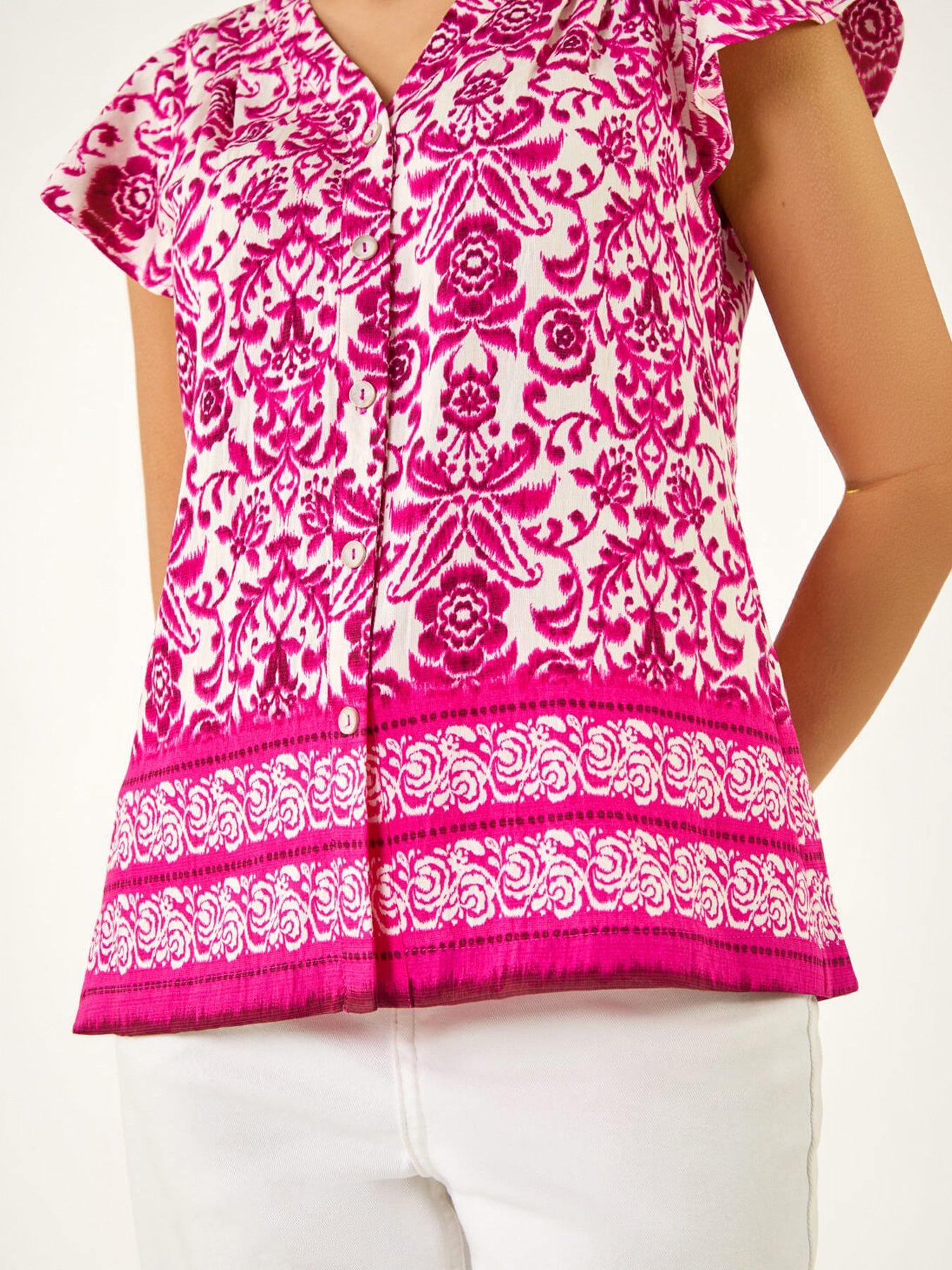  image of roman-floral-border-print-frill-blouse