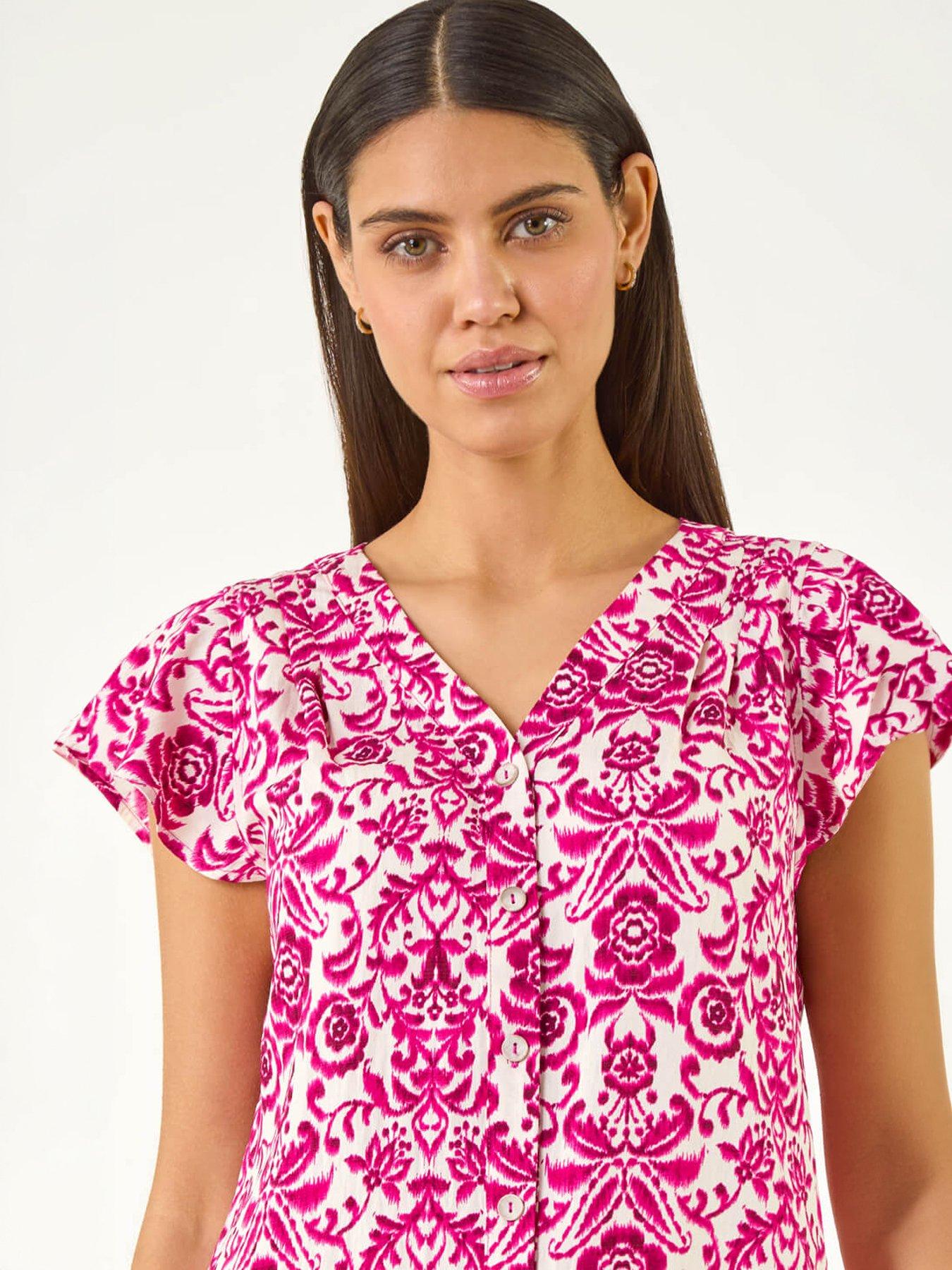  image of roman-floral-border-print-frill-blouse