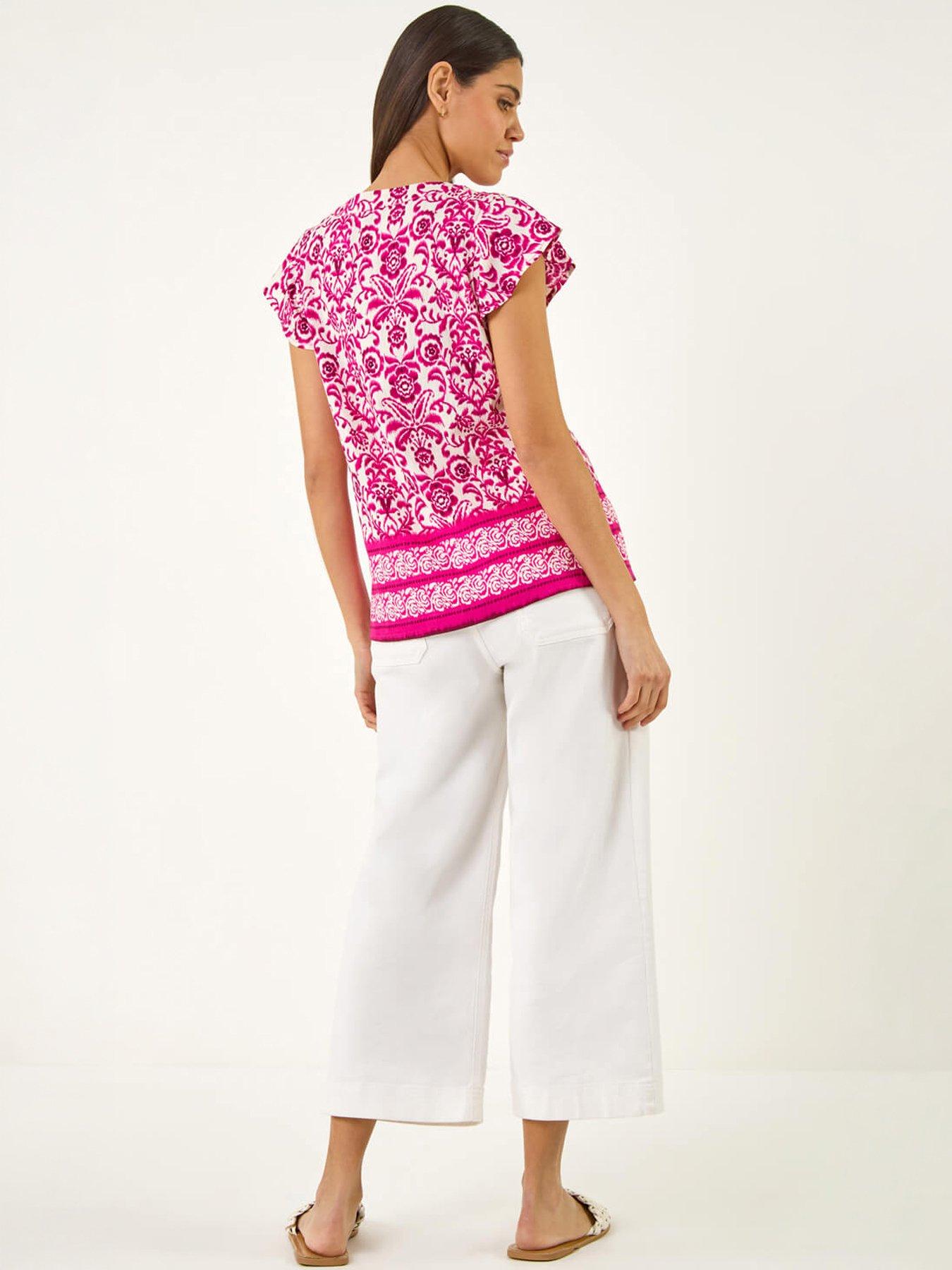  image of roman-floral-border-print-frill-blouse