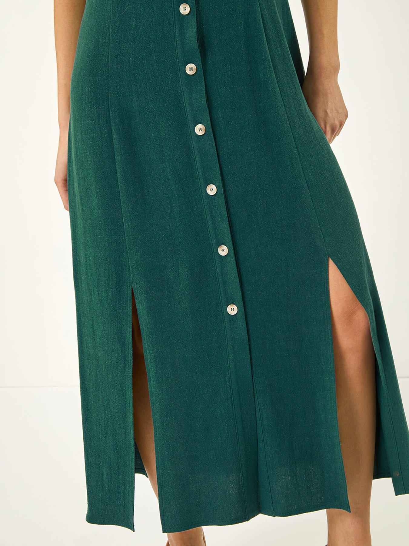 Image 2 of 5 of Roman Petite Linen Blend Buttoned Midi Dress