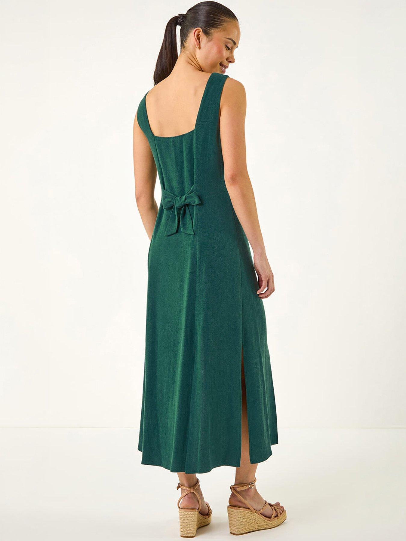 Image 4 of 5 of Roman Petite Linen Blend Buttoned Midi Dress