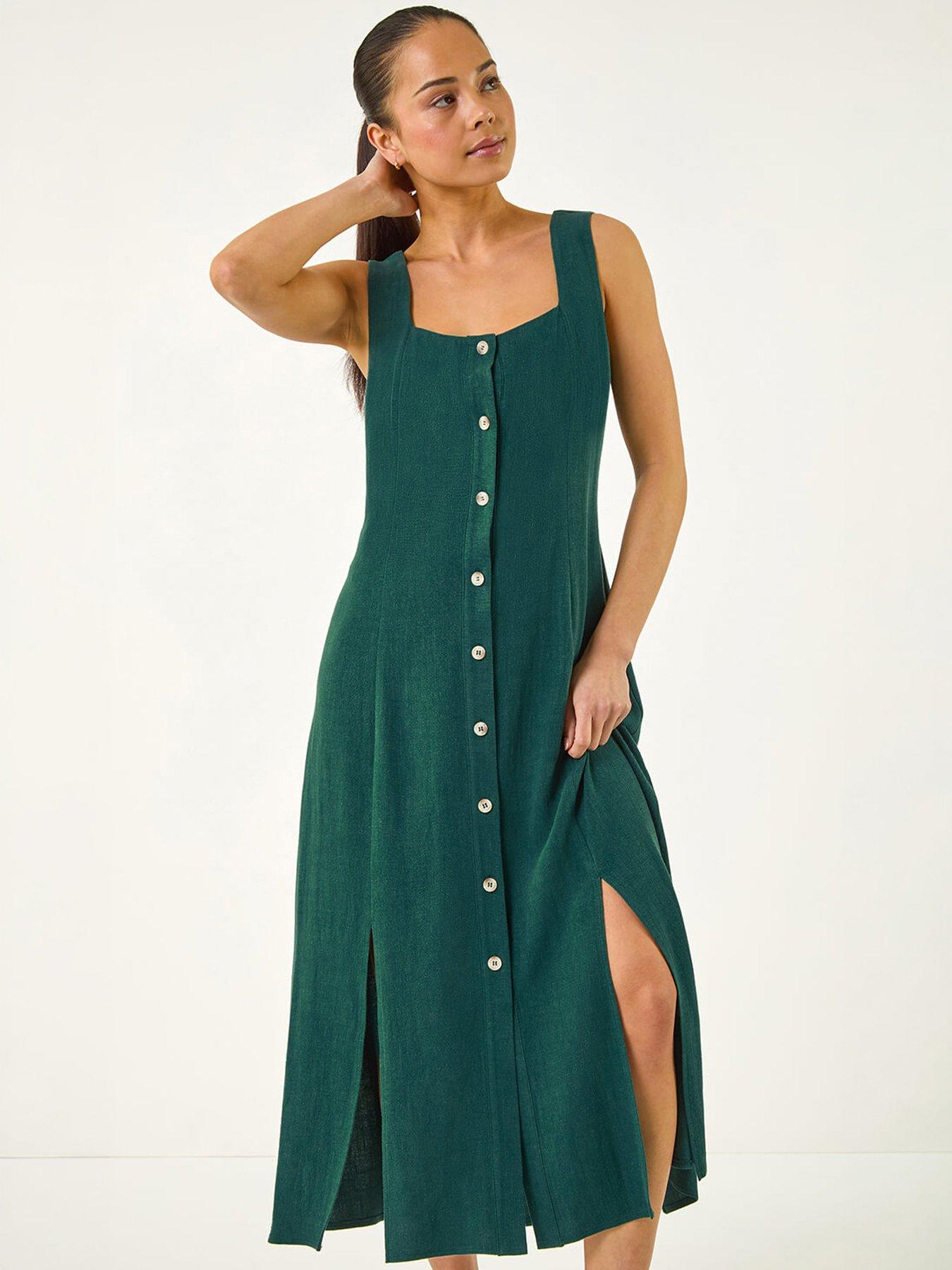 Image 5 of 5 of Roman Petite Linen Blend Buttoned Midi Dress