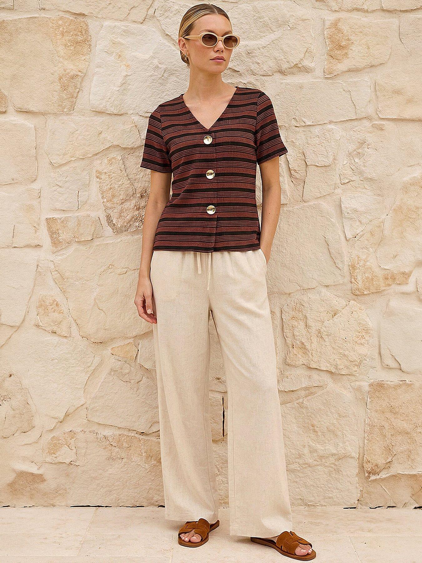 Image 1 of 5 of Roman Stripe Mock Button Top