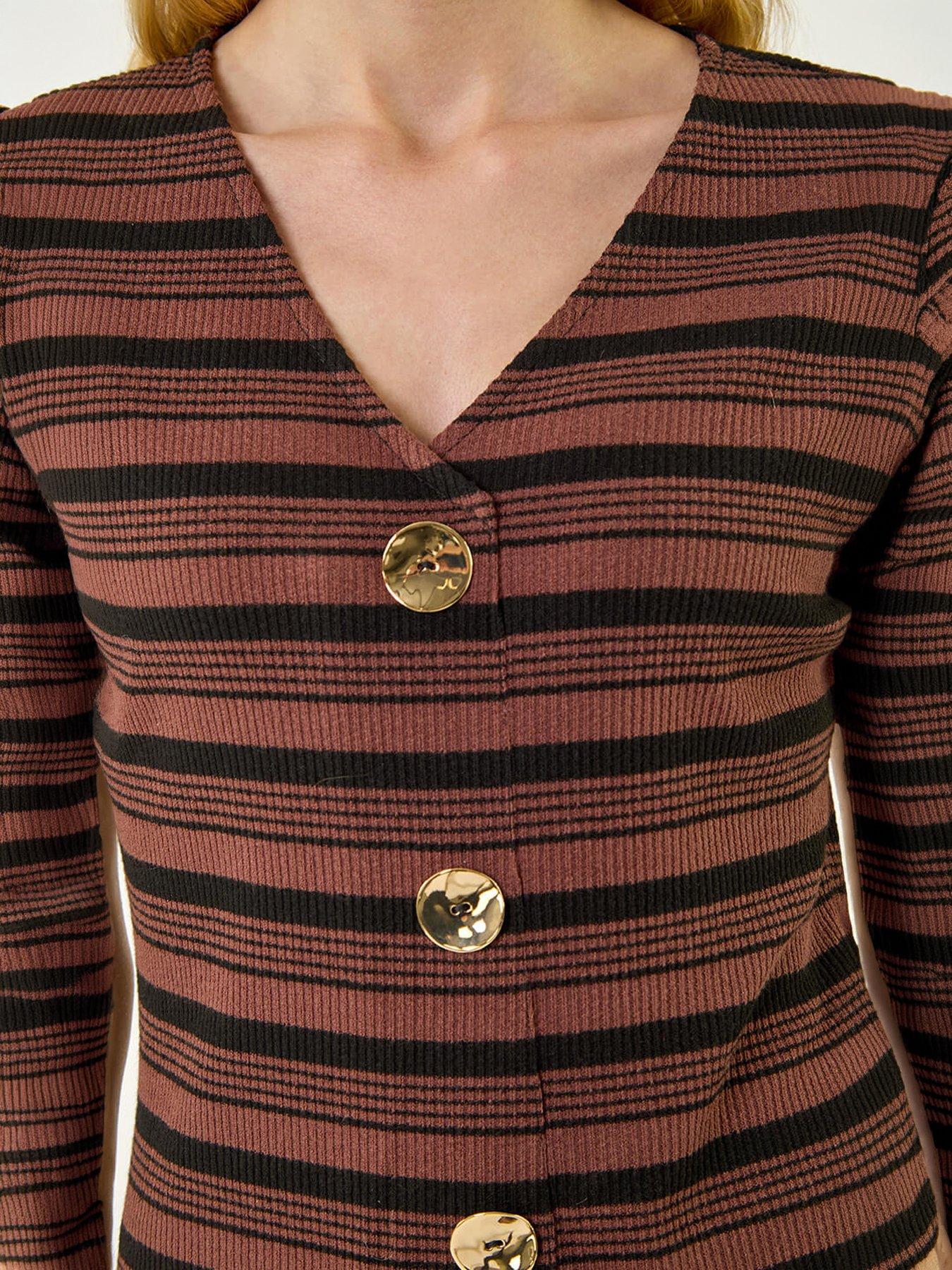 Image 2 of 5 of Roman Stripe Mock Button Top