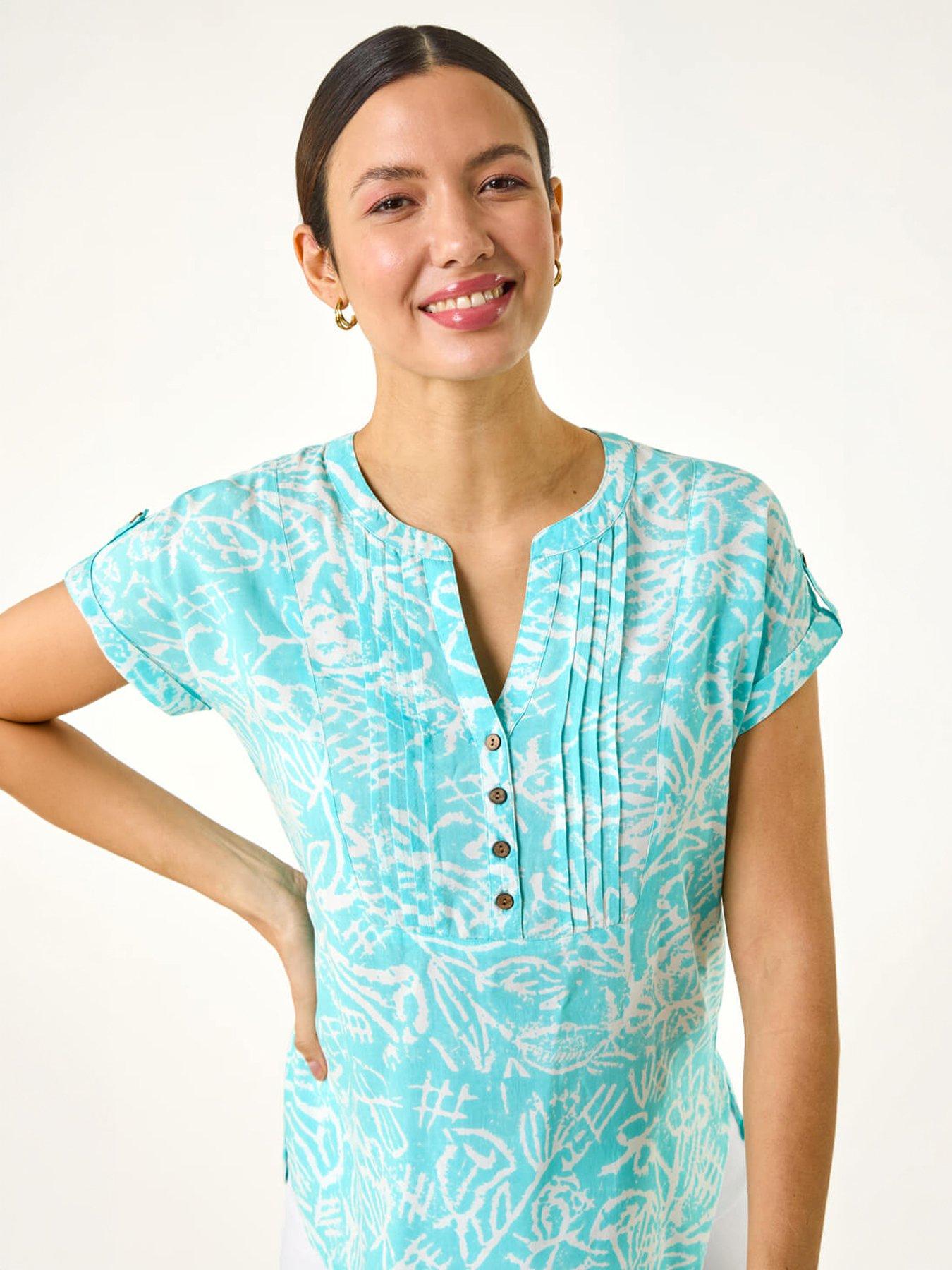 Image 3 of 5 of Roman Leaf Print V-neck Button Top