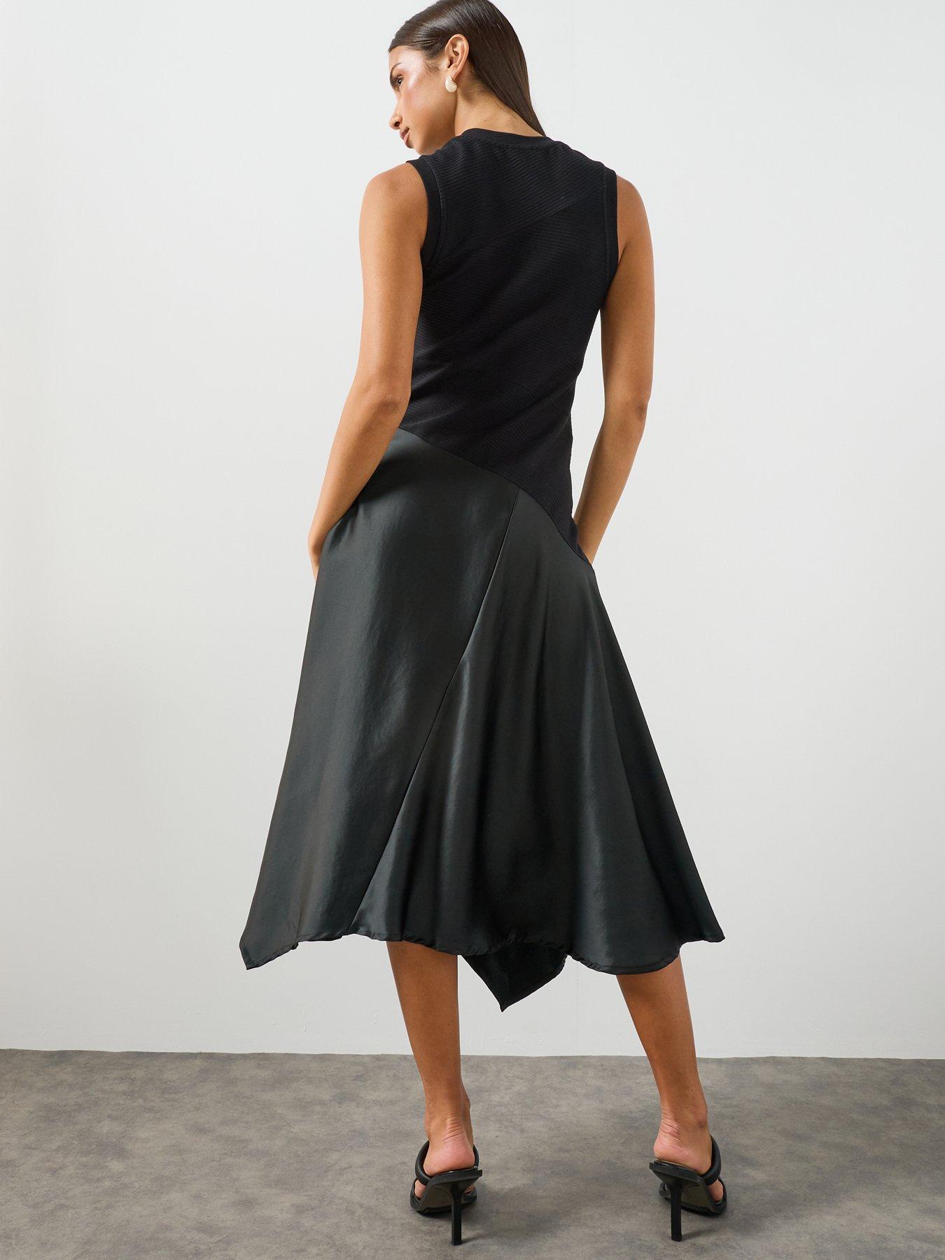 Image 2 of 6 of AllSaints Pia Asymmetric Satin Dress - Black
