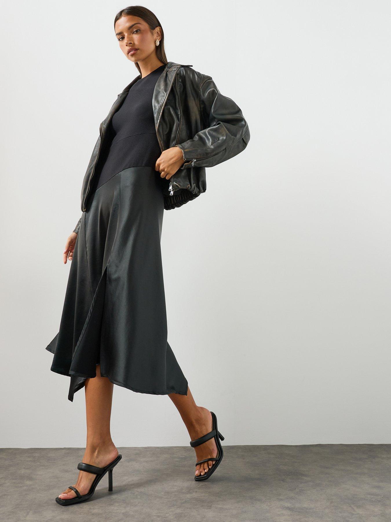 Image 3 of 6 of AllSaints Pia Asymmetric Satin Dress - Black