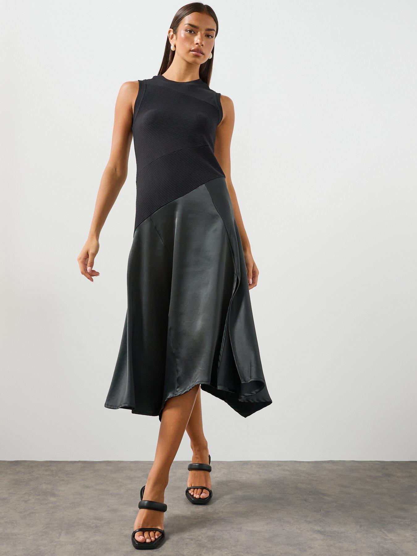 Image 4 of 6 of AllSaints Pia Asymmetric Satin Dress - Black