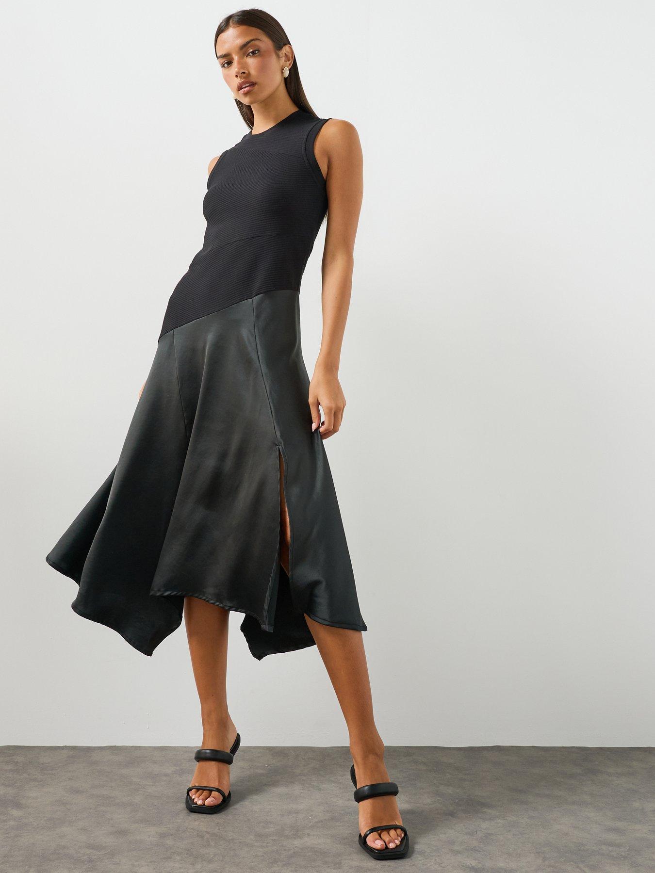 Image 5 of 6 of AllSaints Pia Asymmetric Satin Dress - Black
