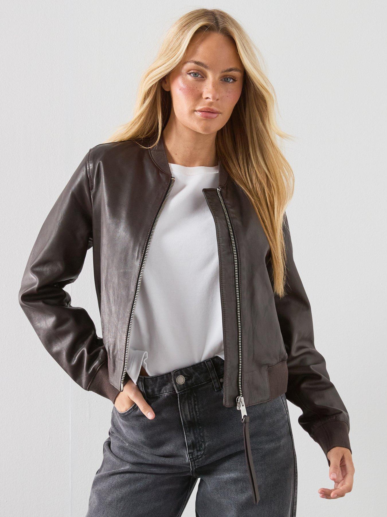Image 1 of 6 of AllSaints Orten Leather Bomber Jacket - Oxblood Red
