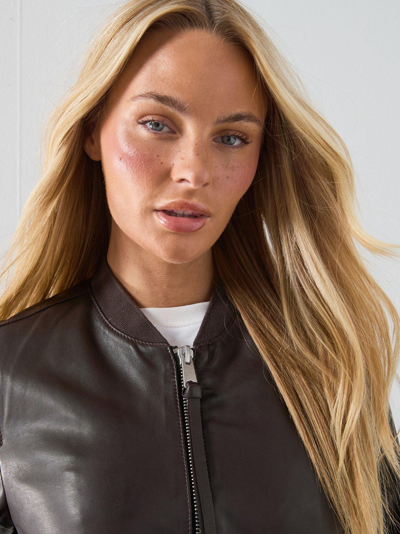 Image 6 of 6 of AllSaints Orten Leather Bomber Jacket - Oxblood Red