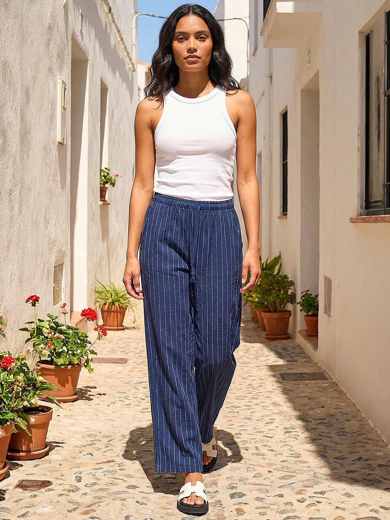 Roman Stripe Linen Blend Trouser