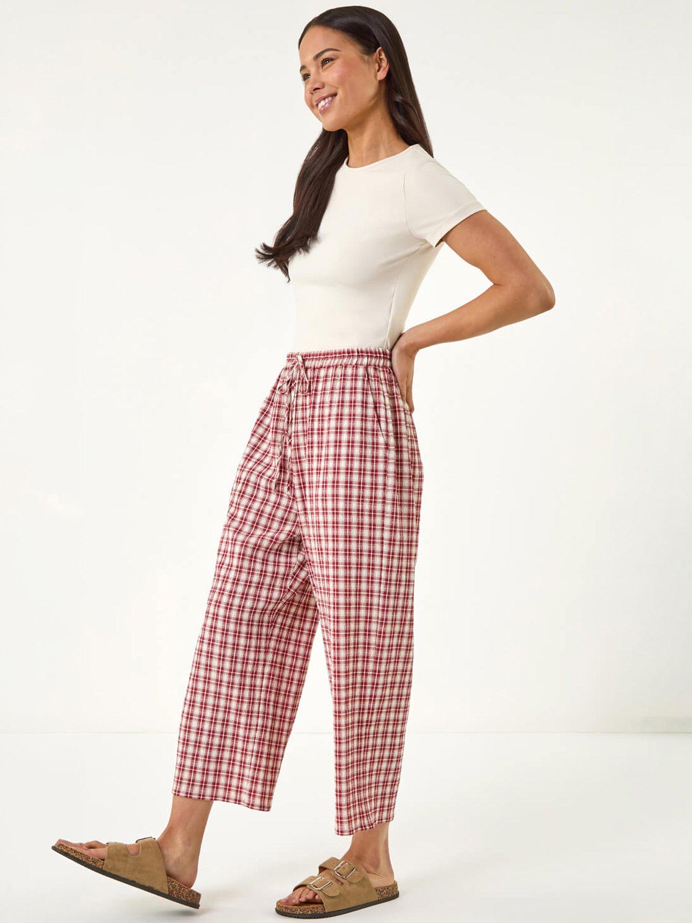 Roman Petite Gingham Stretch Cropped Trouser