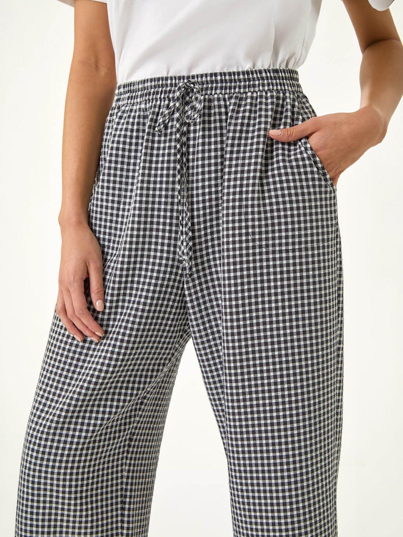 Image 2 of 5 of Roman Petite Gingham Stretch Cropped Trouser