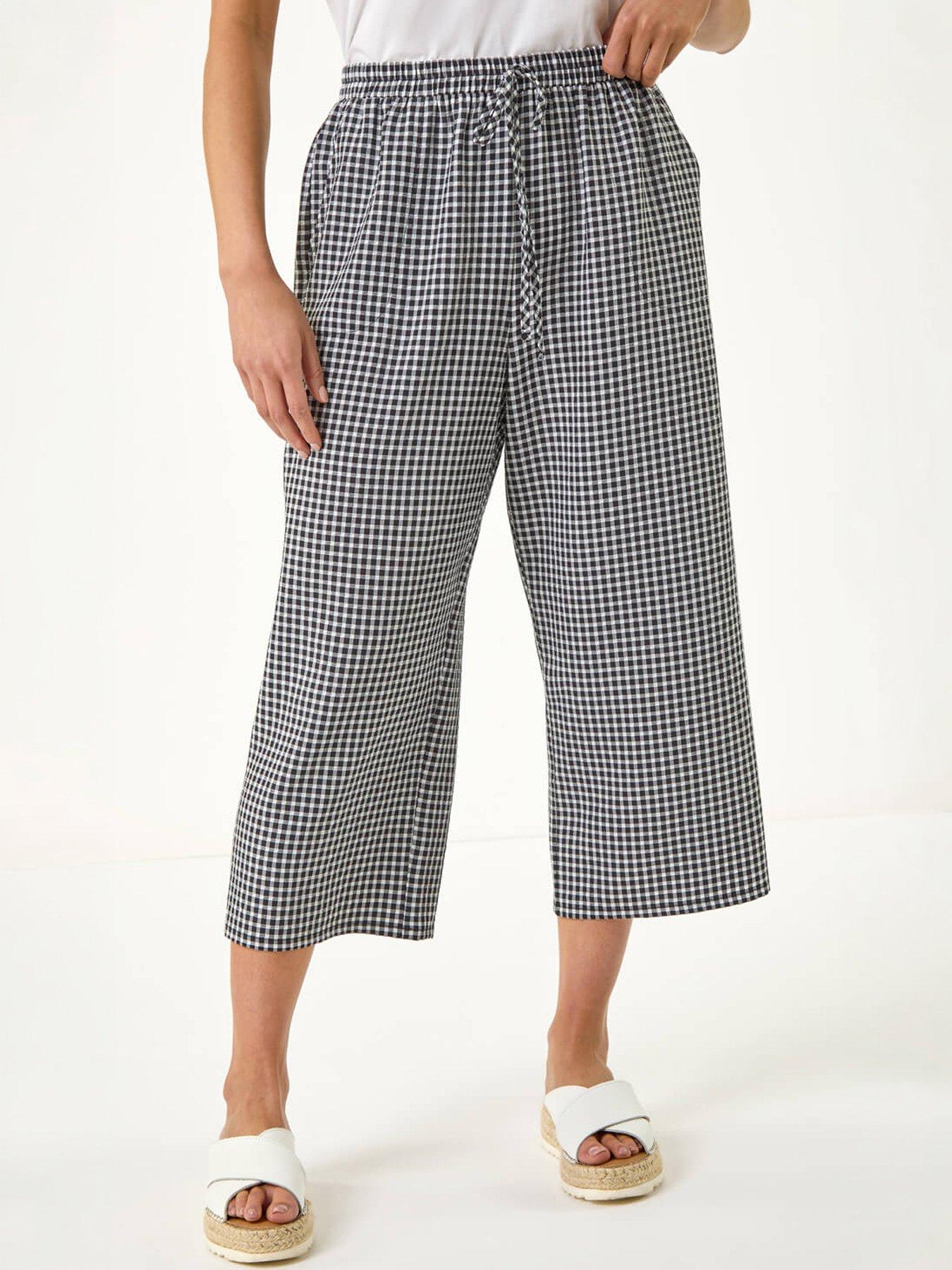 Image 3 of 5 of Roman Petite Gingham Stretch Cropped Trouser