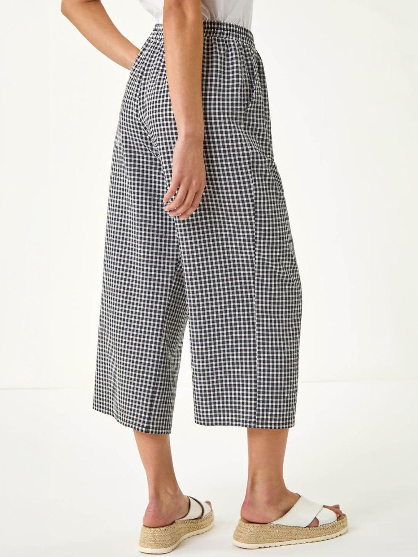 Image 4 of 5 of Roman Petite Gingham Stretch Cropped Trouser