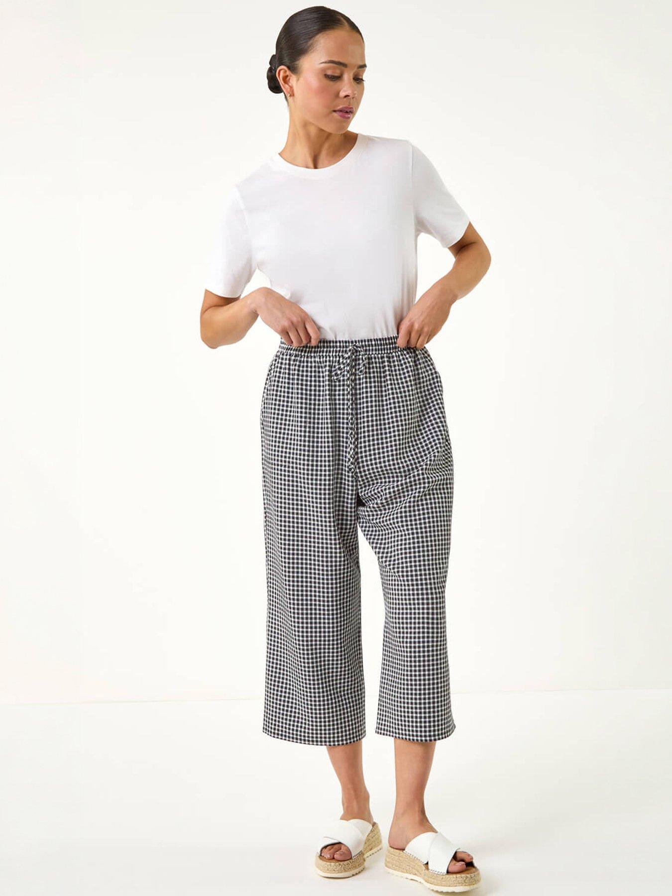 Image 5 of 5 of Roman Petite Gingham Stretch Cropped Trouser