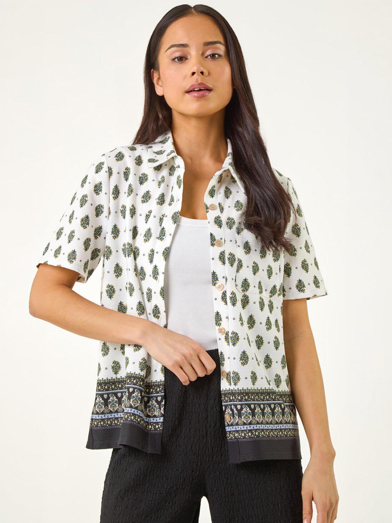 Image 3 of 5 of Roman Petite Border Print Button Blouse