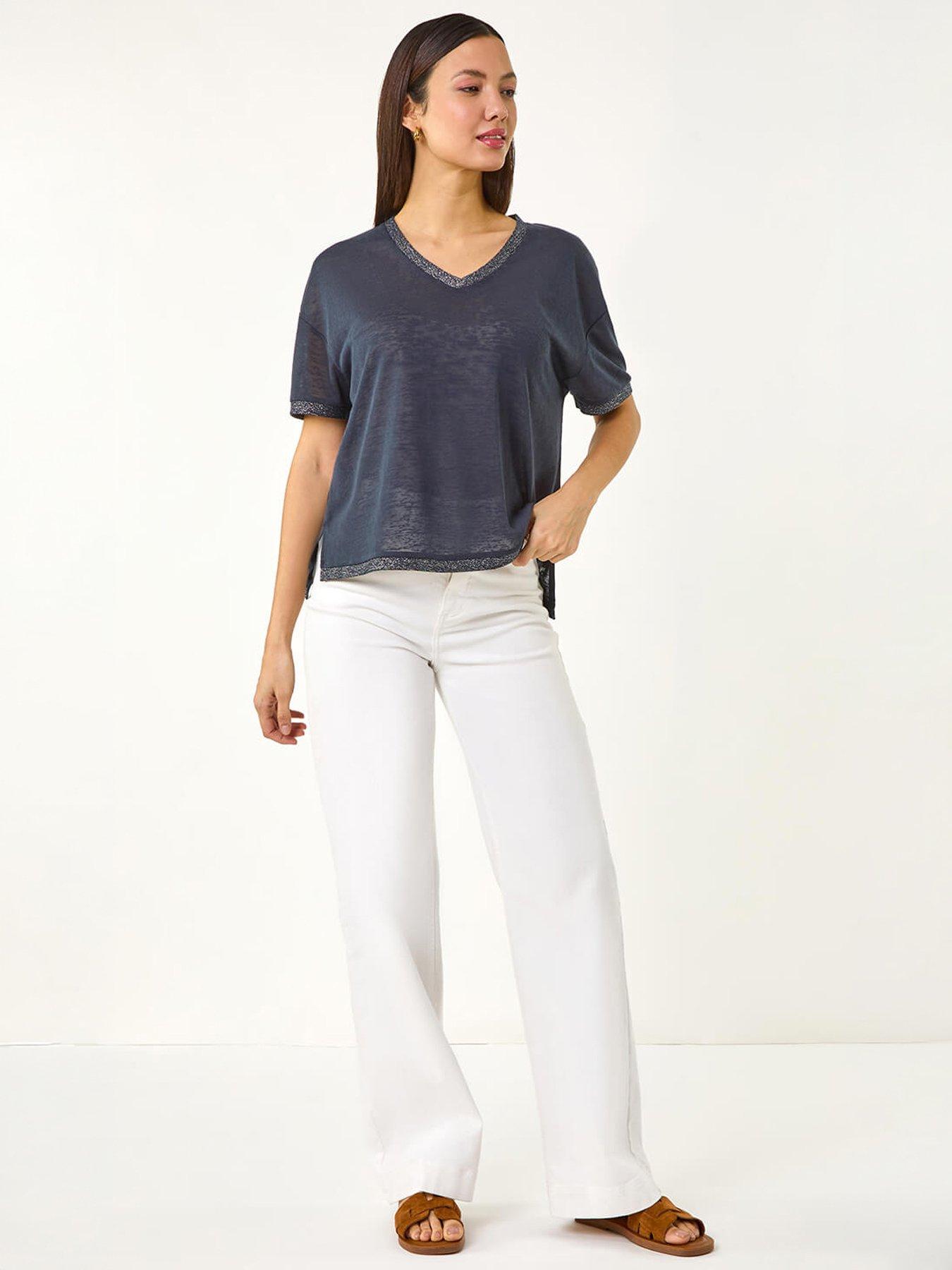 Image 5 of 5 of Roman Metallic Trim V-neck T-shirt