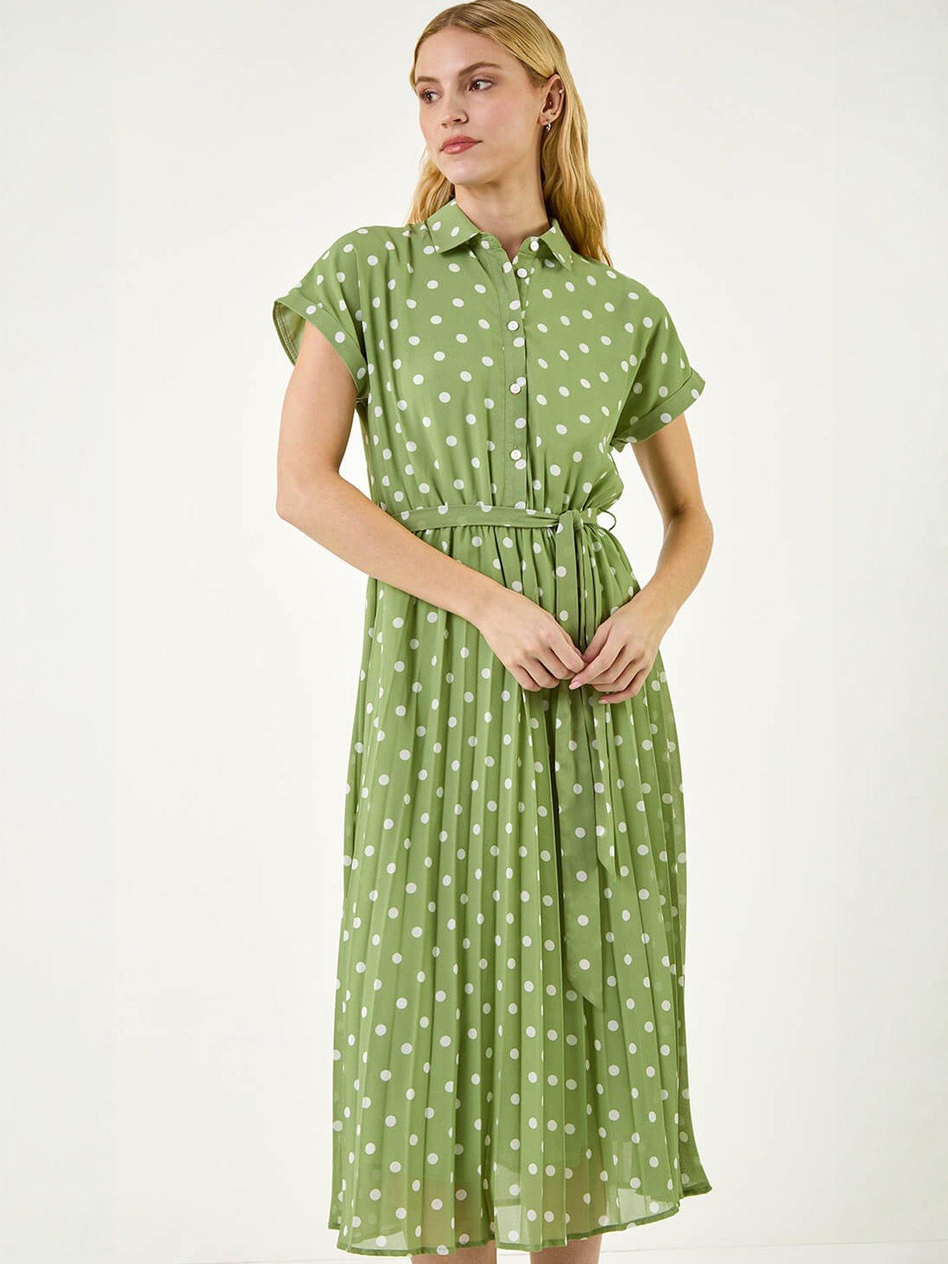 Roman Spot Print Pleated Shirt Midi Dress